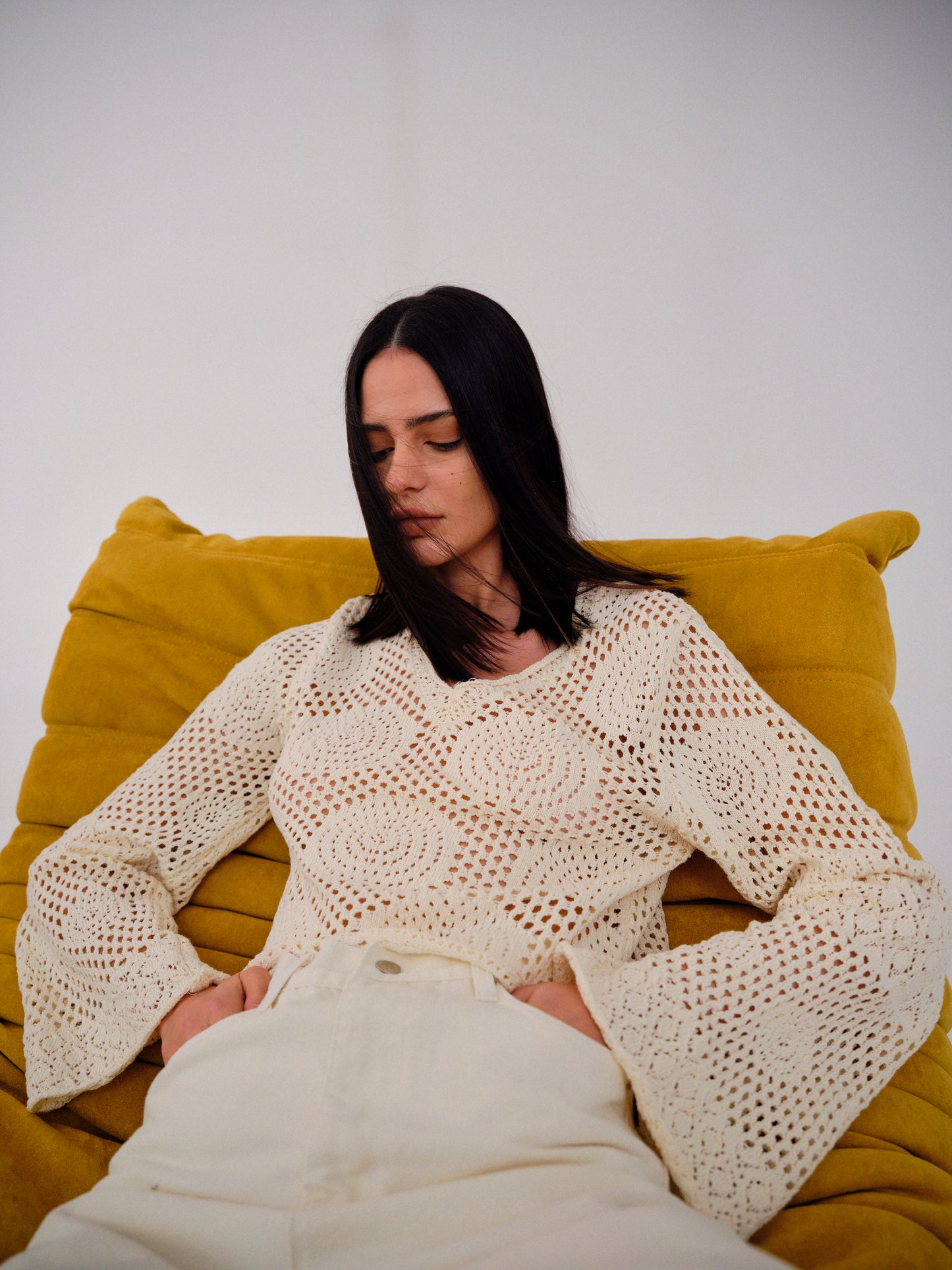 Crochet Knit Top, Cream