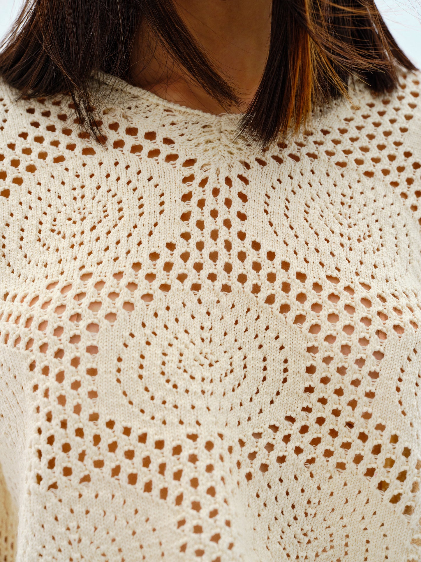 Crochet Knit Top, Cream