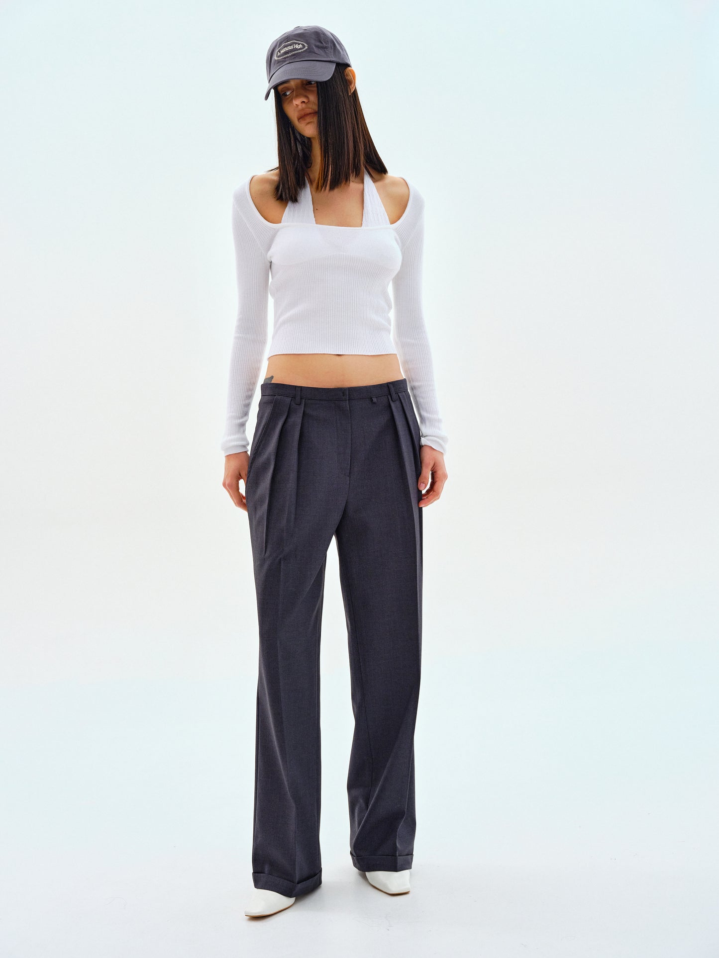 Low-Rise Tencel Trousers, Charcoal