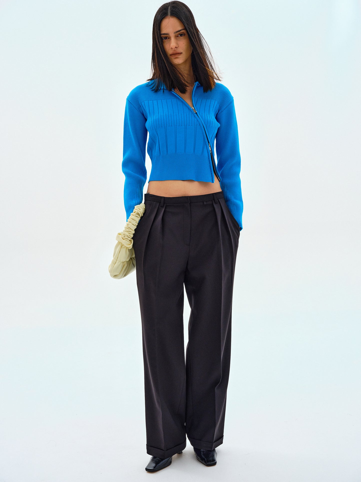 Diagonal Double Zip Cardigan, Royal Blue