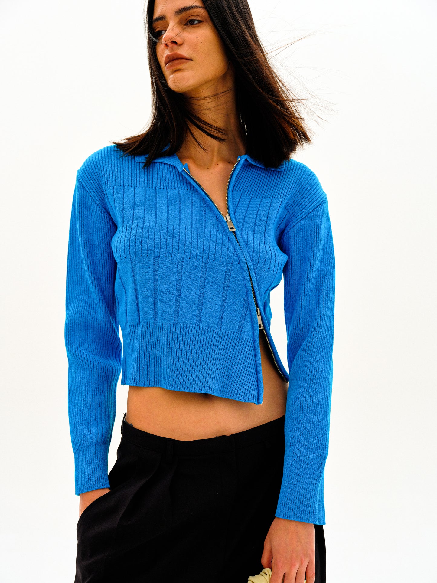 Diagonal Double Zip Cardigan, Royal Blue