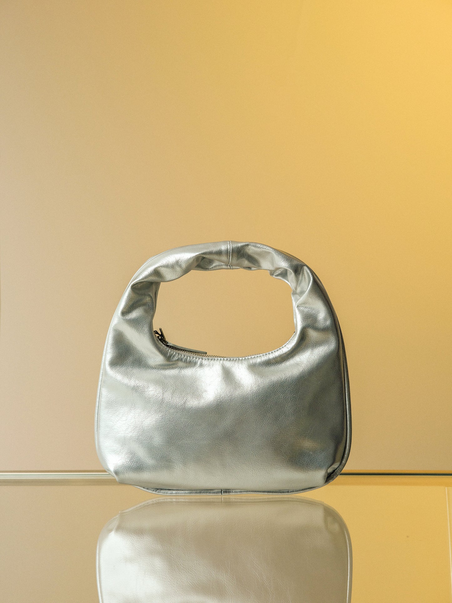 Leather Shoulder Bag, Silver