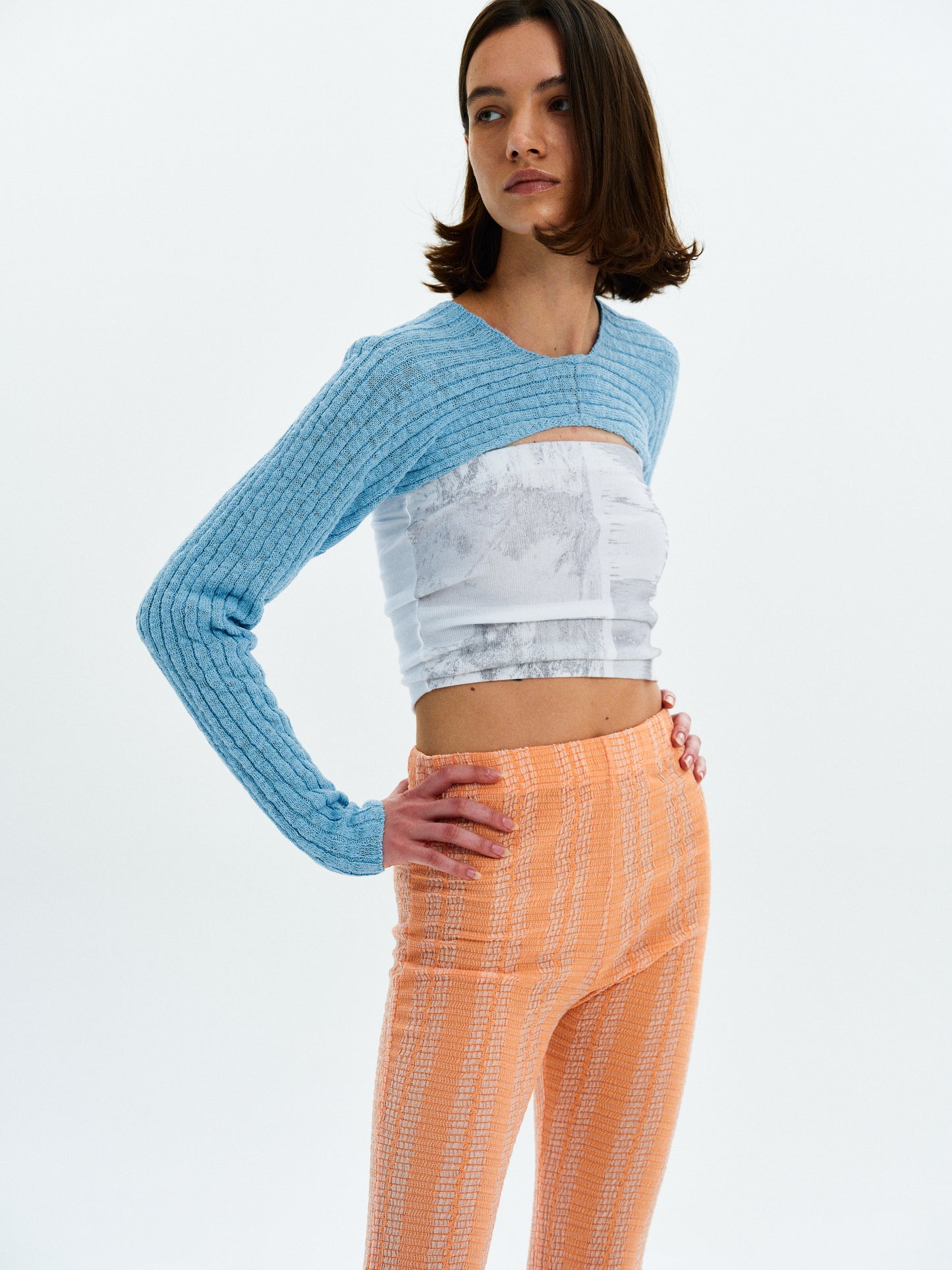 Cropped Knit Bolero, Maya Blue