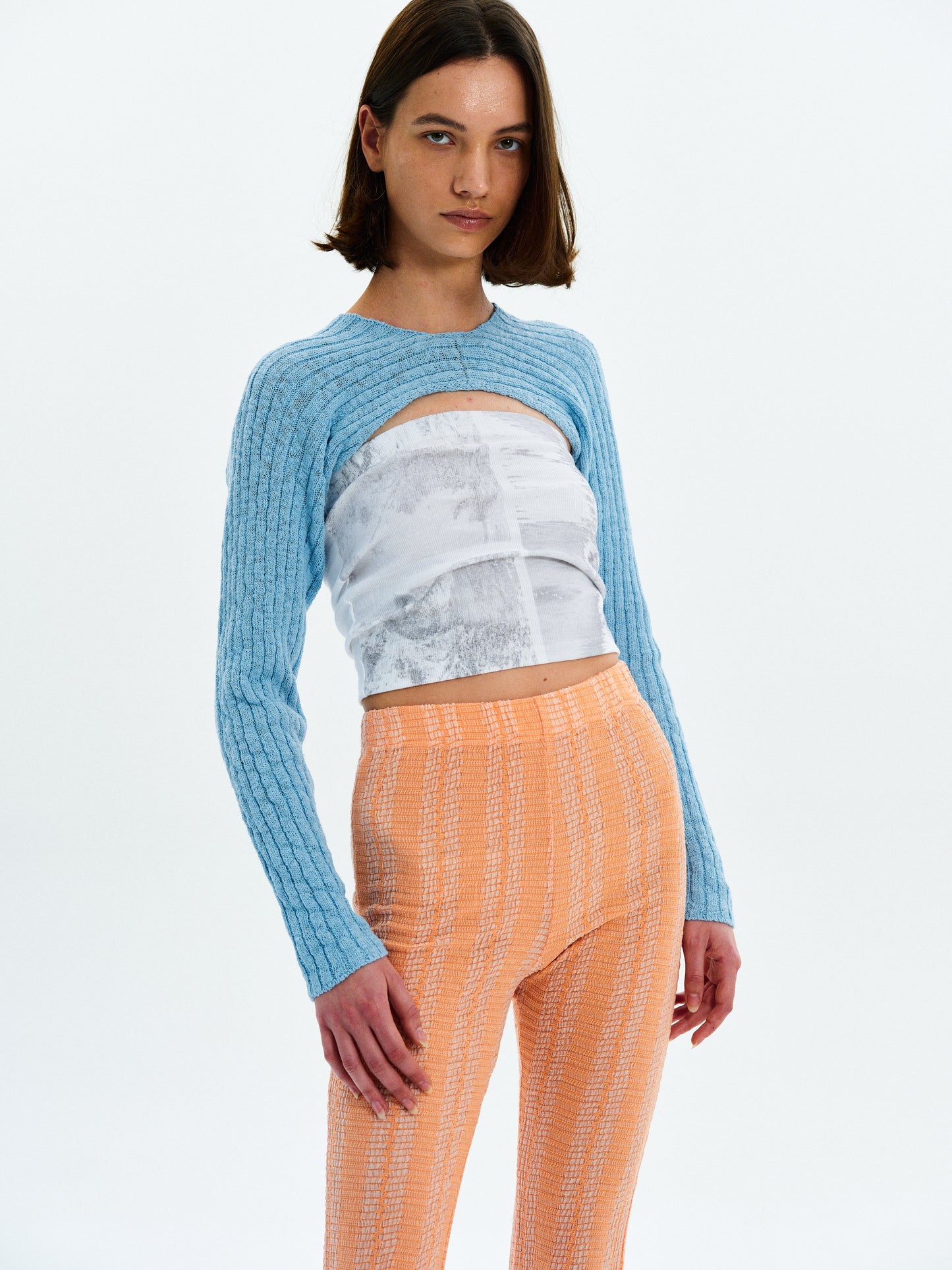 Cropped Knit Bolero, Maya Blue