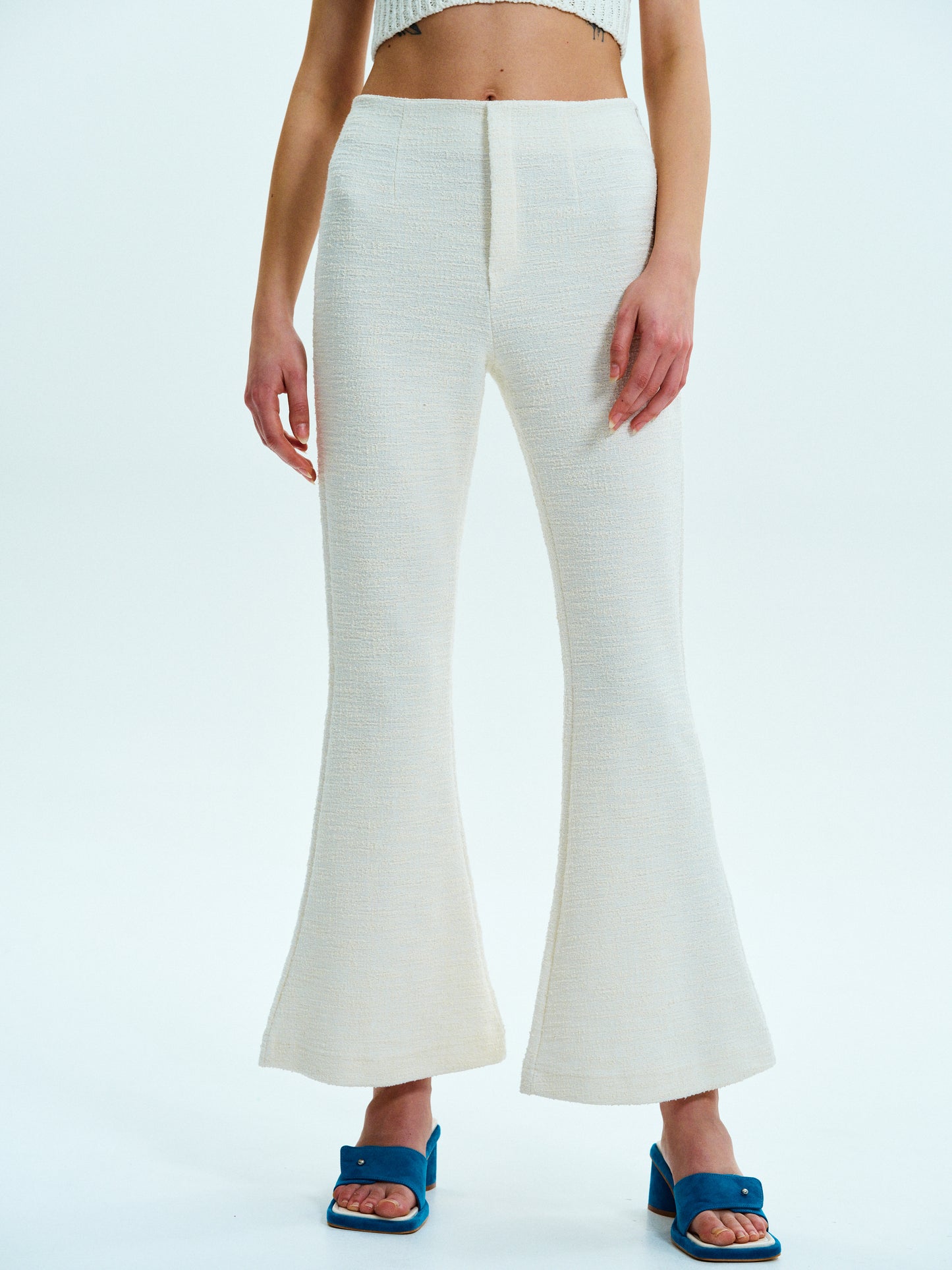 Flared Tweed Trousers, Powder