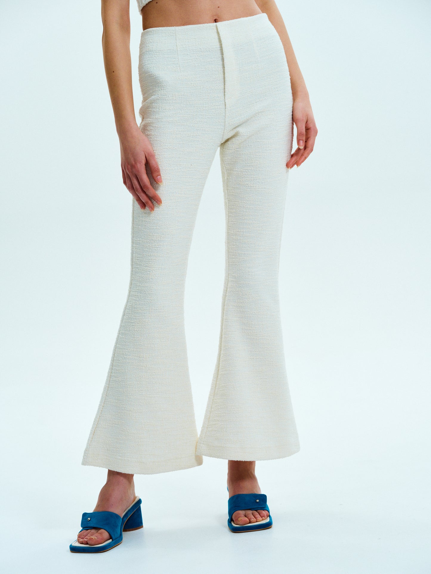 Flared Tweed Trousers, Powder
