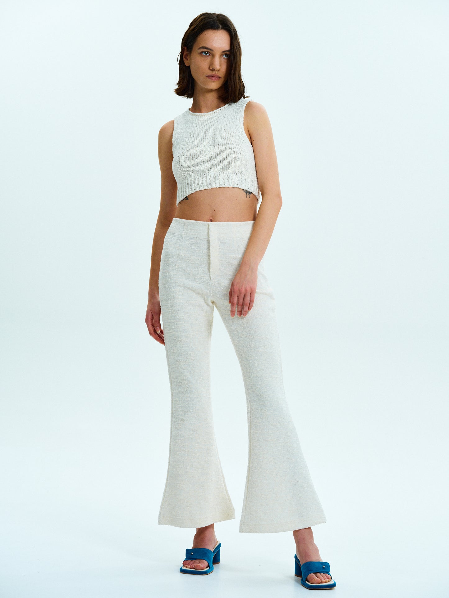 Flared Tweed Trousers, Powder