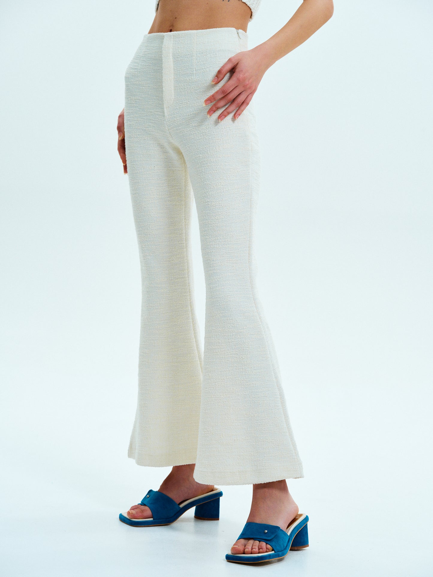 Flared Tweed Trousers, Powder