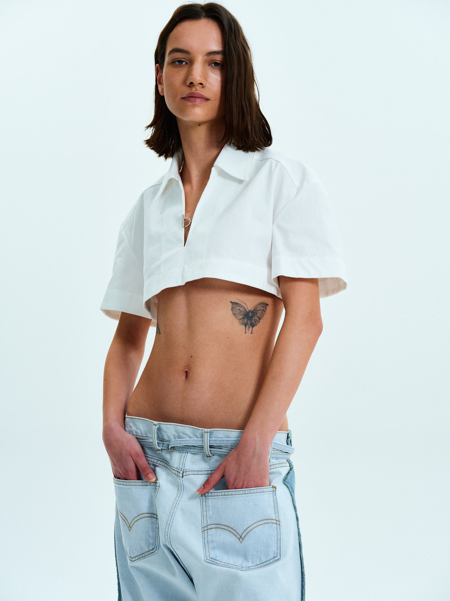 Cropped Polo Shirt, White