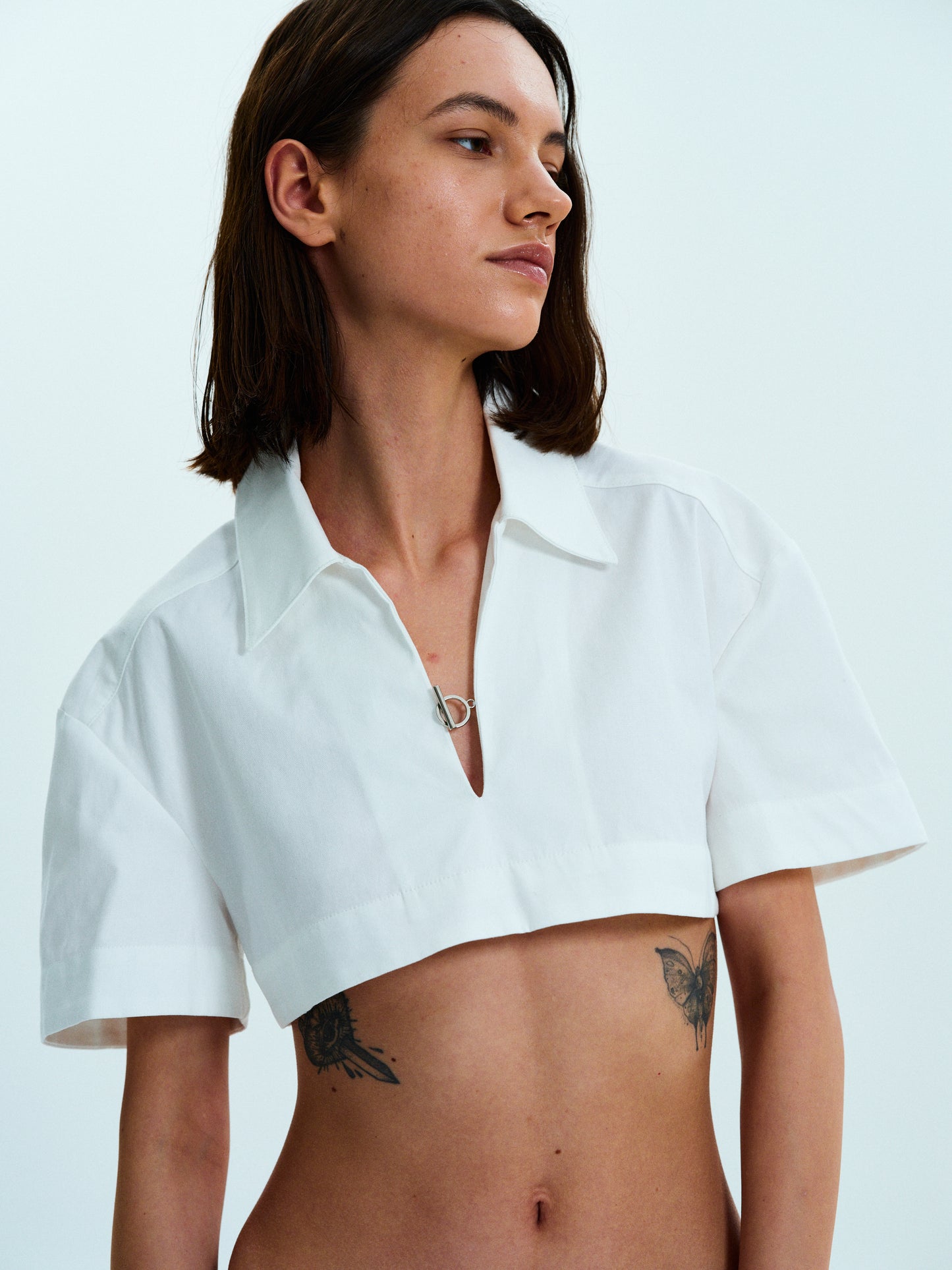 Cropped Polo Shirt, White