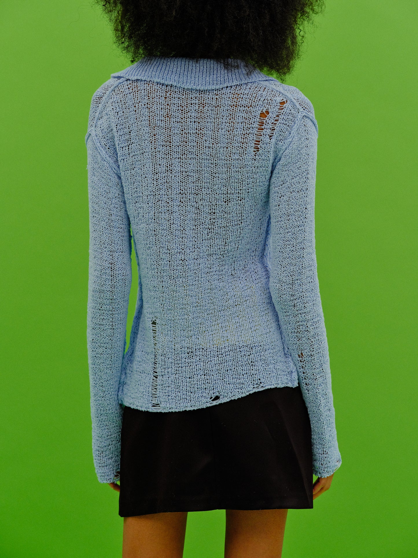 Crochet Open Knit Shirt, Periwinkle