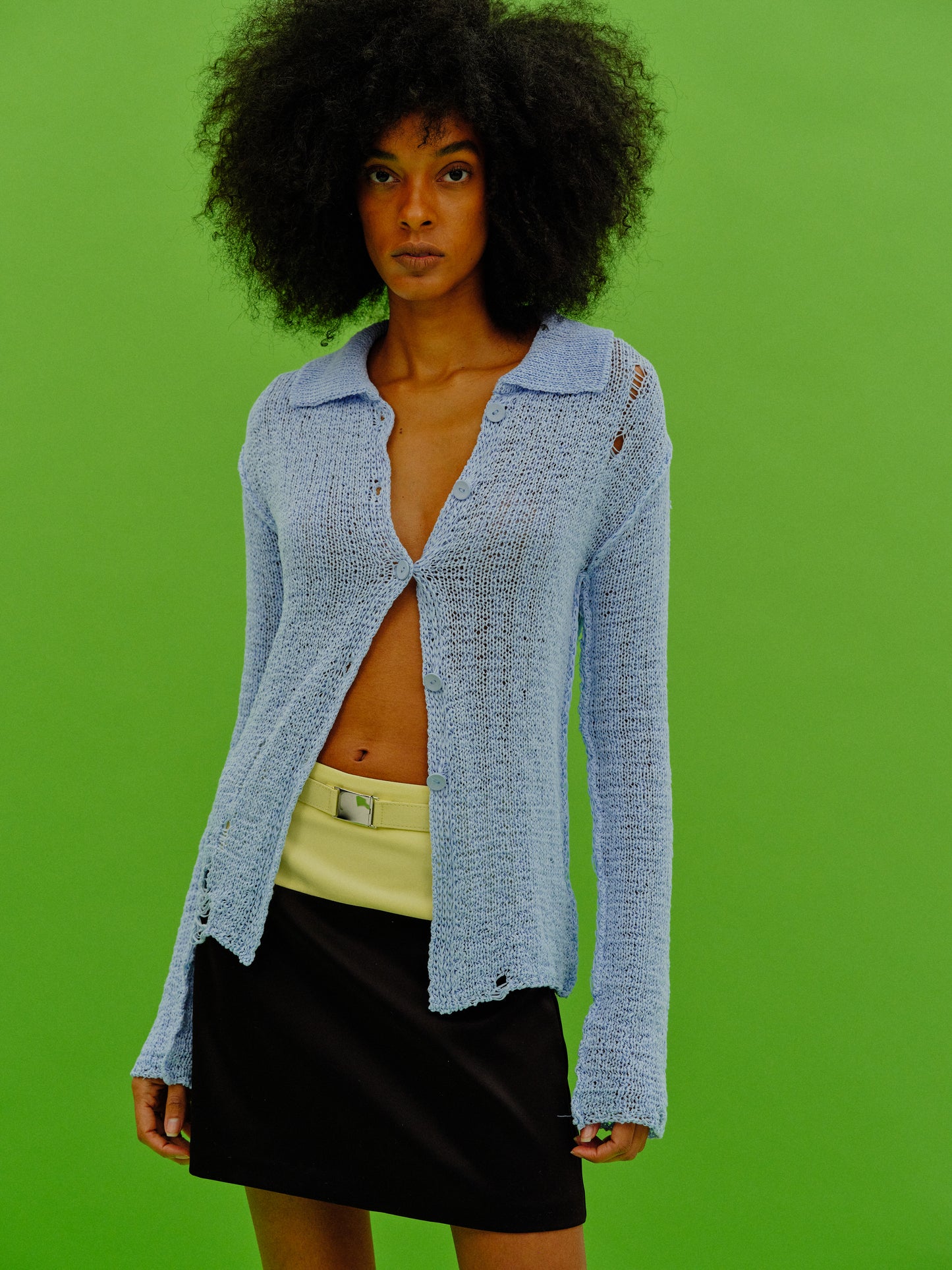 Crochet Open Knit Shirt, Periwinkle
