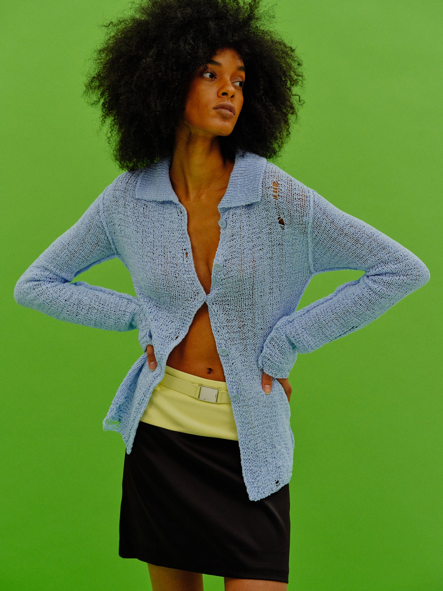Crochet Open Knit Shirt, Periwinkle