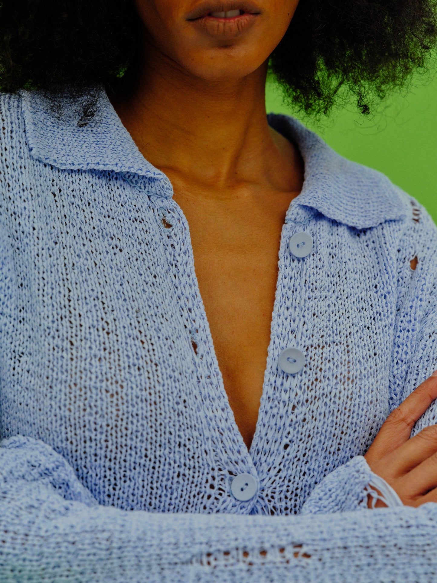 Crochet Open Knit Shirt, Periwinkle