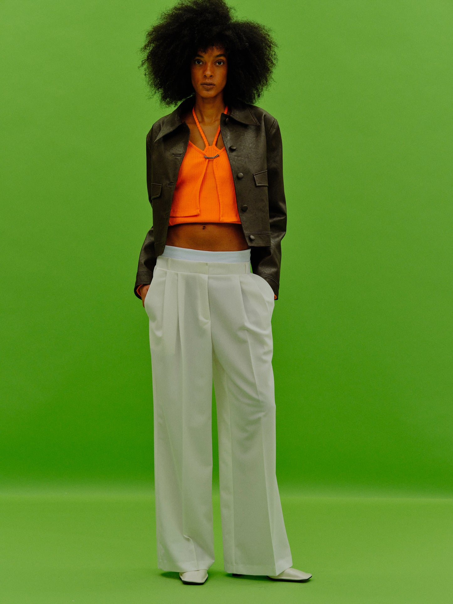 Double-Waistband Trousers, Cream