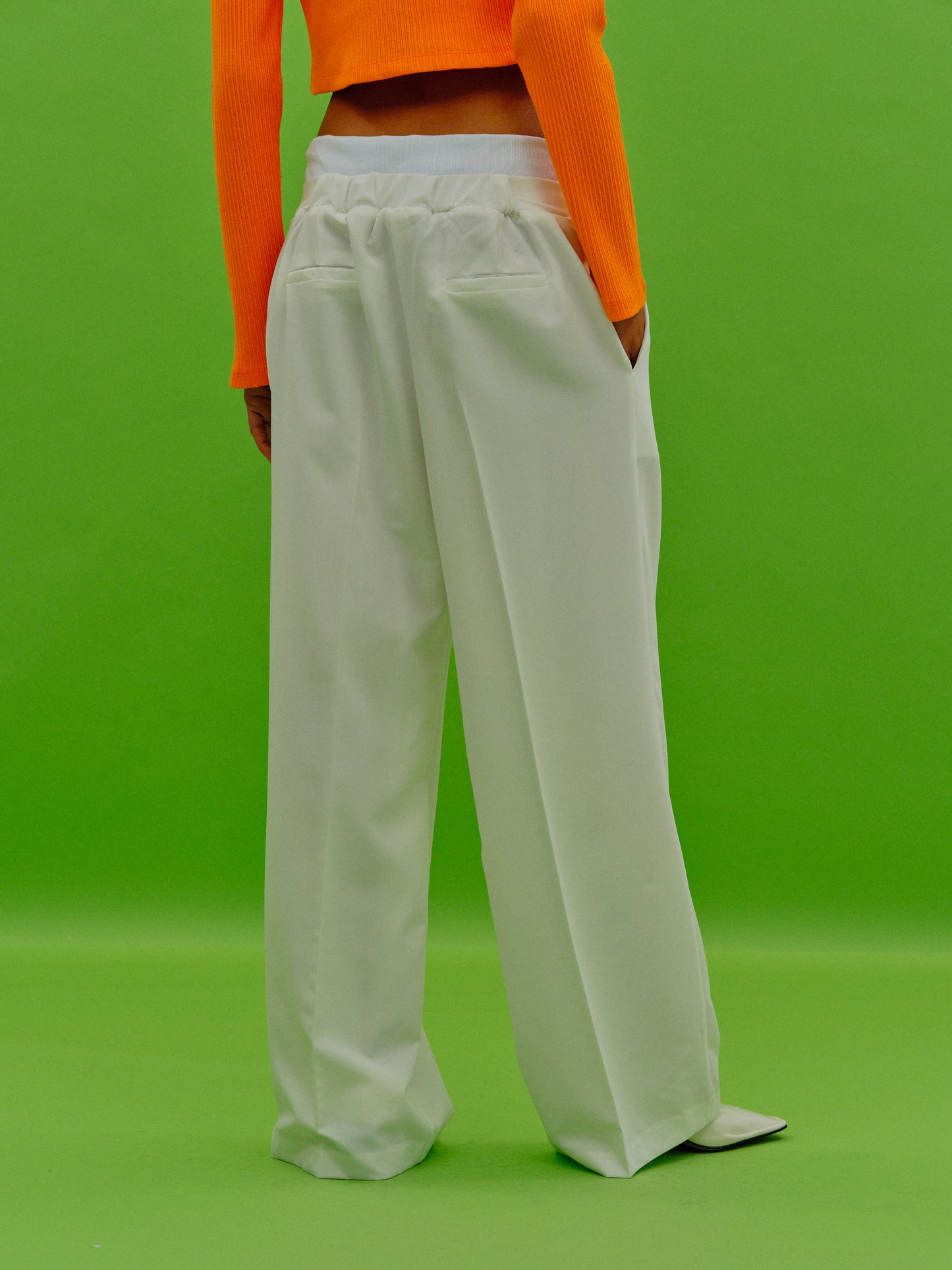 Double-Waistband Trousers, Cream