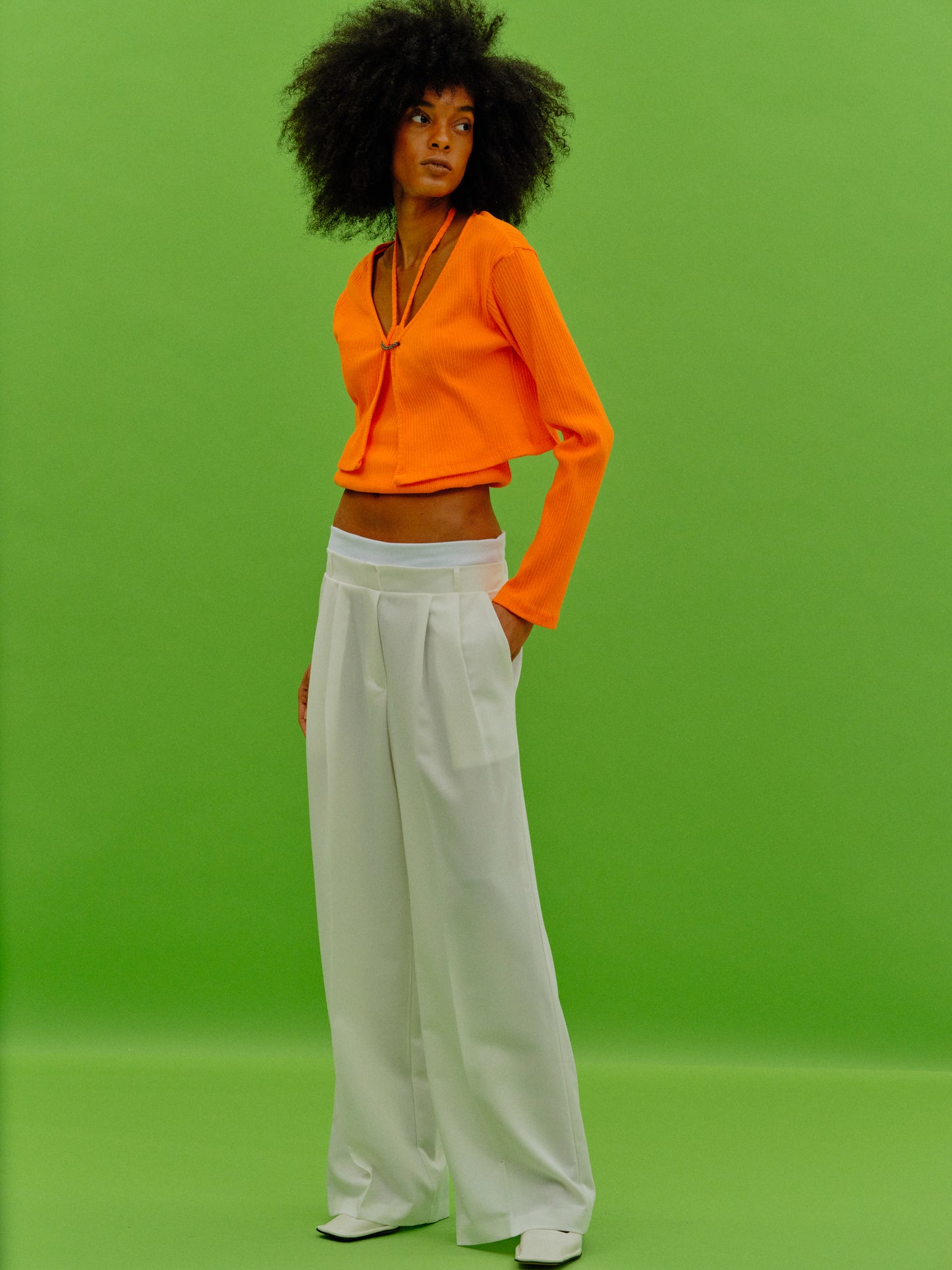 Double-Waistband Trousers, Cream