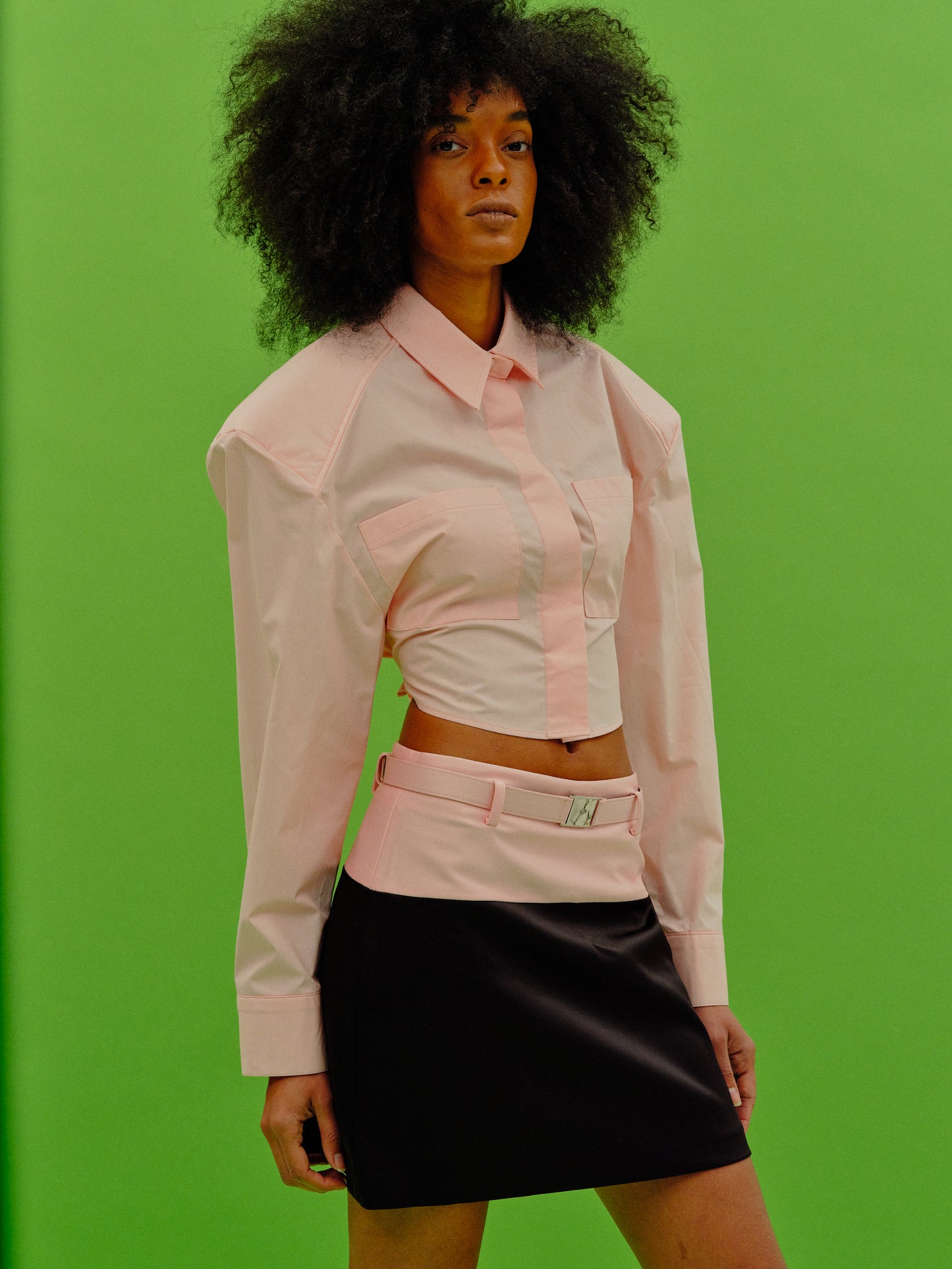 Tie-Back Oversized Pad Shirt, Pink
