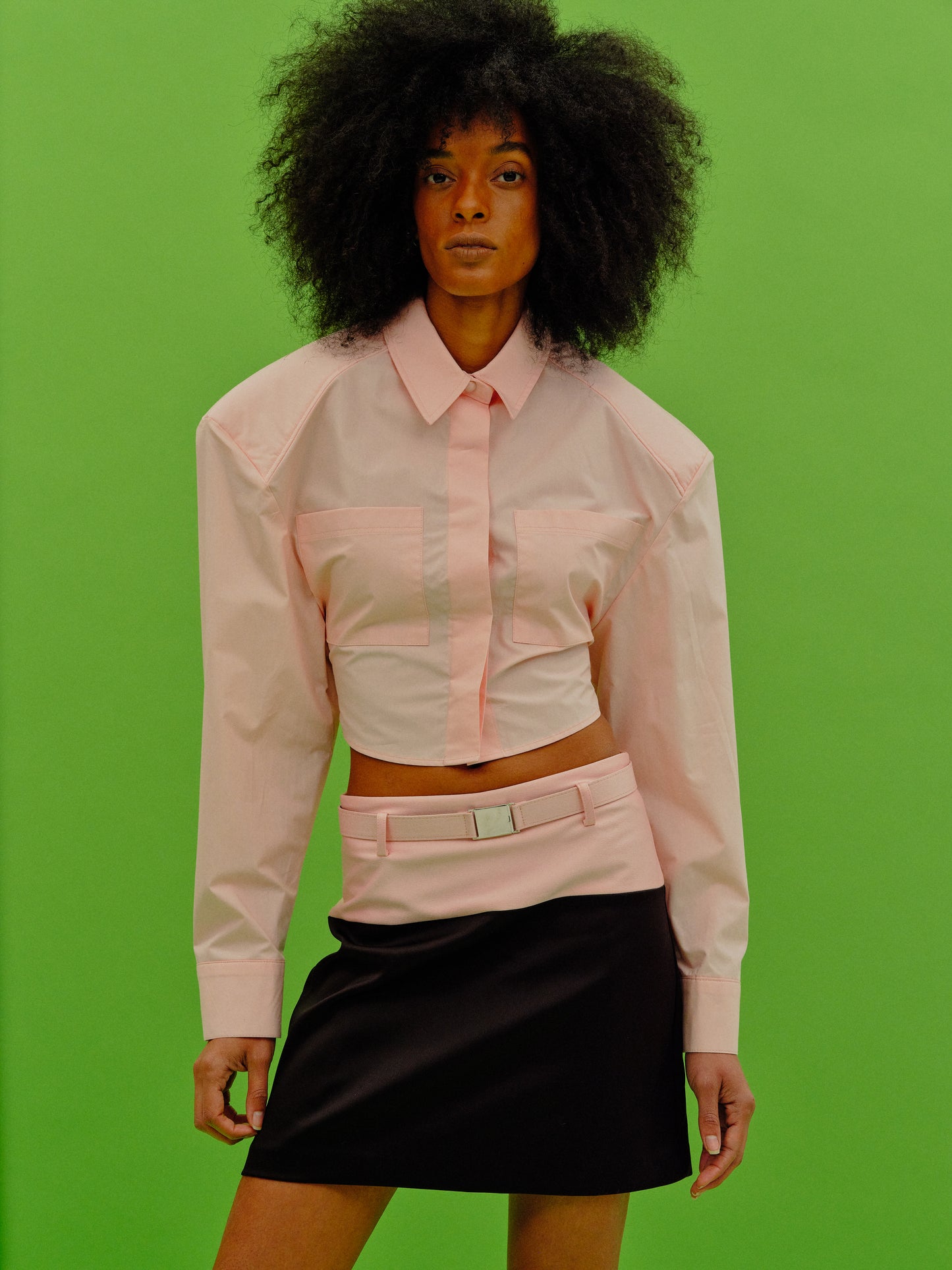 Tie-Back Oversized Pad Shirt, Pink