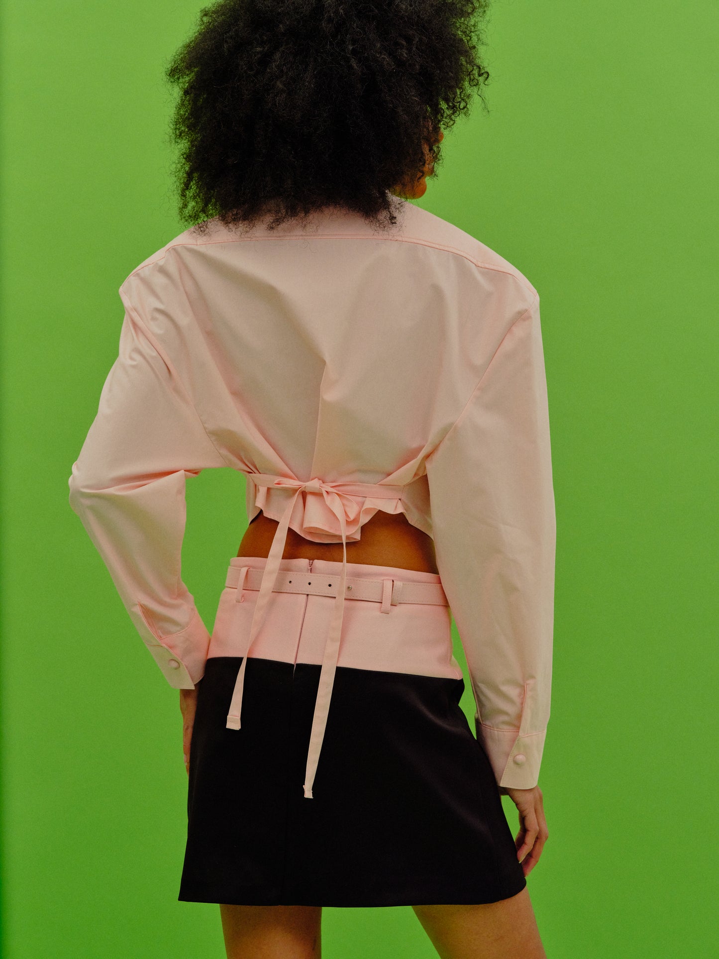 Tie-Back Oversized Pad Shirt, Pink