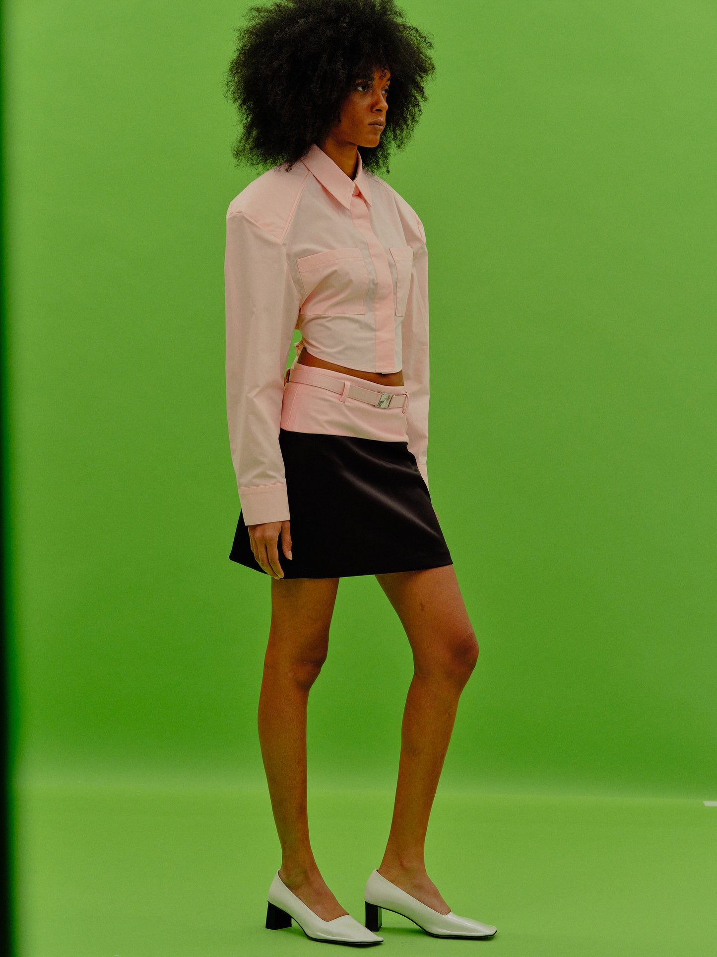 Colorblock Belted Skirt, Pink