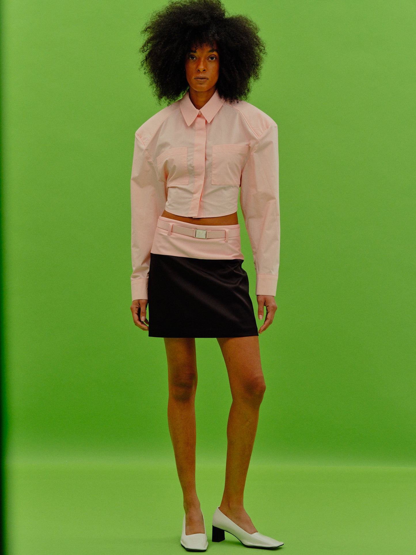 Tie-Back Oversized Pad Shirt, Pink