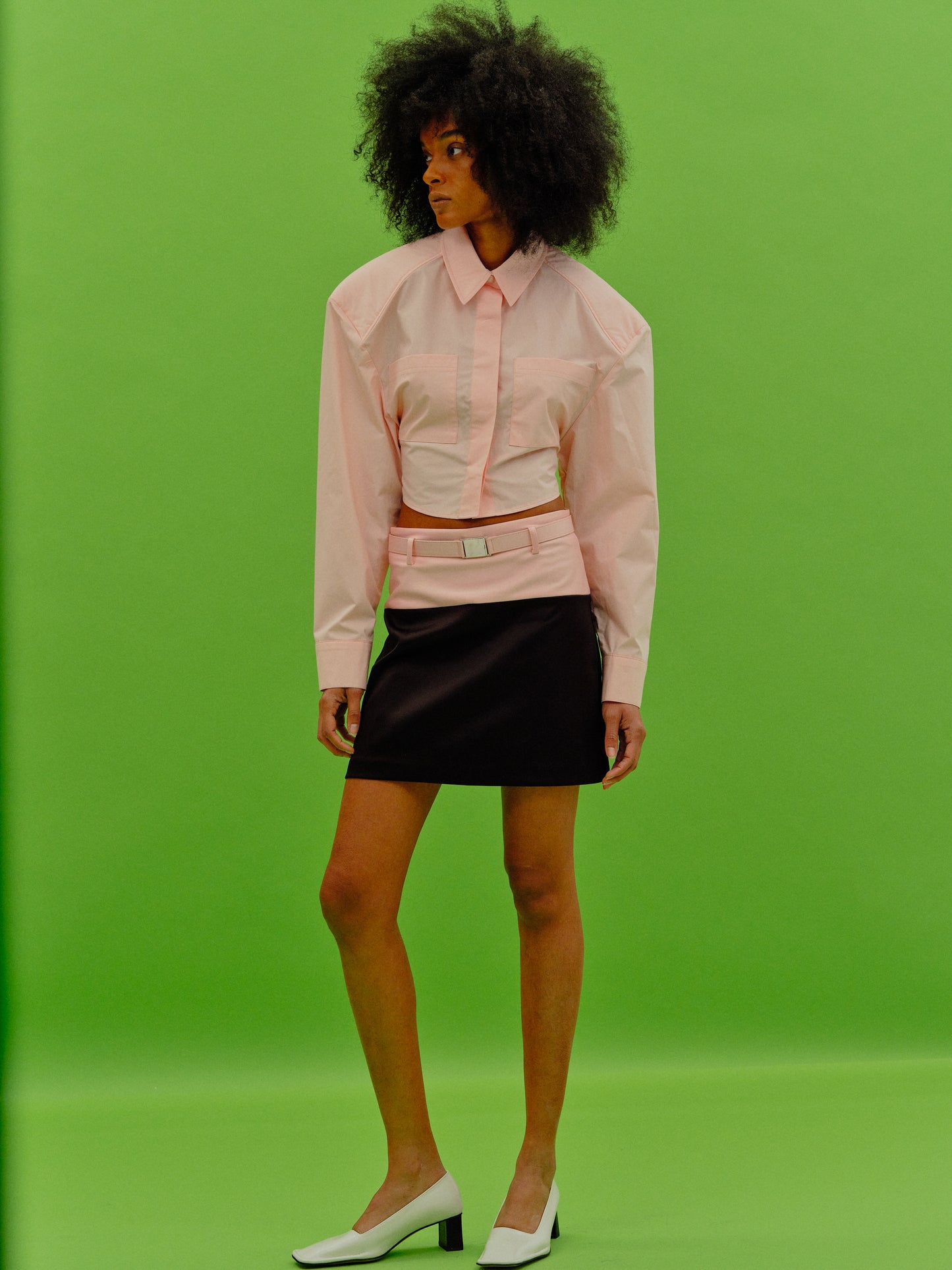 Colorblock Belted Skirt, Pink