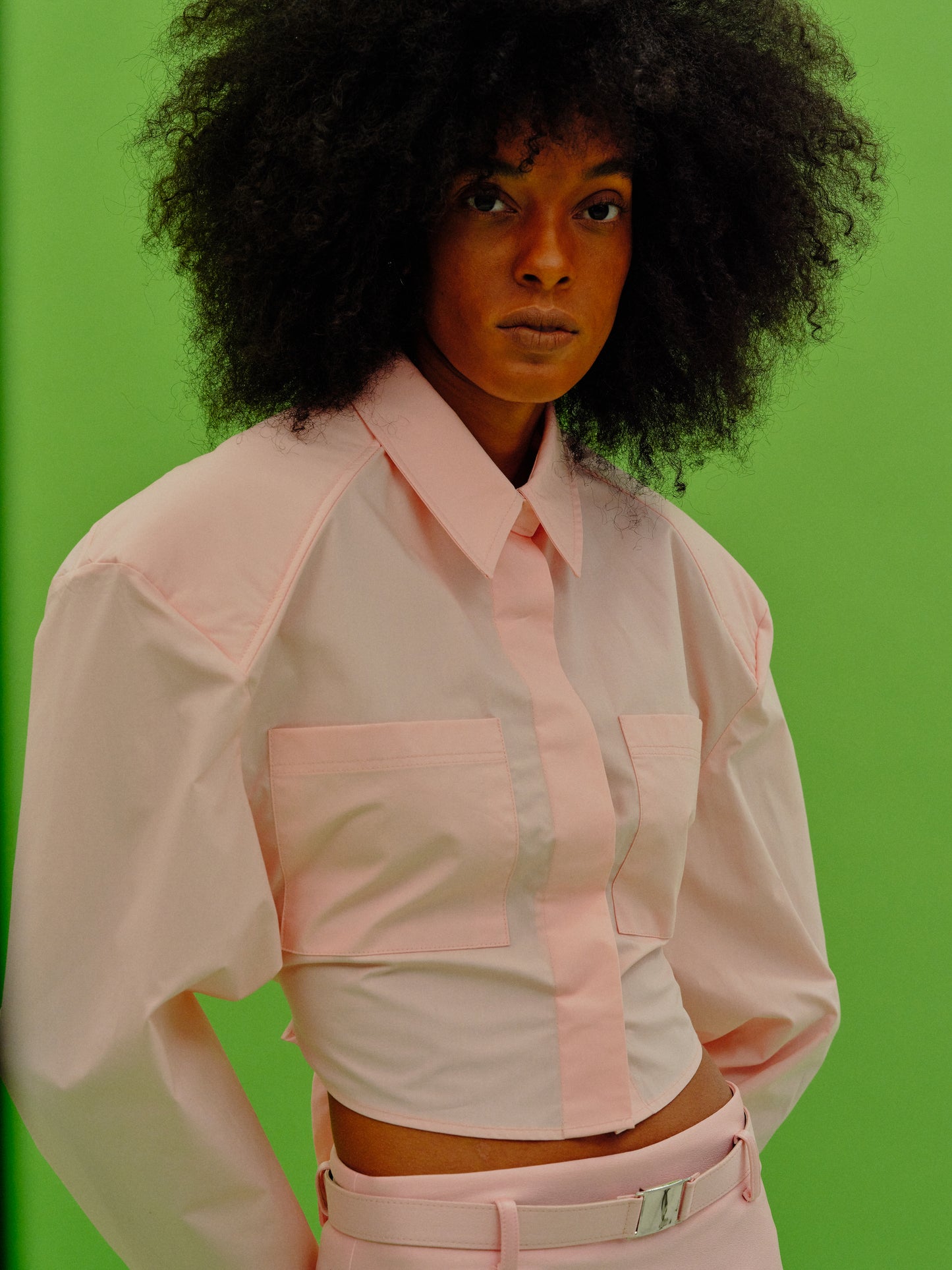 Tie-Back Oversized Pad Shirt, Pink