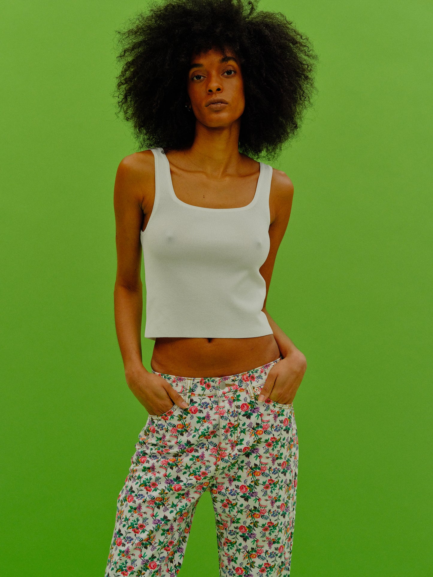 Stretch Knit Tank Top, Ivory