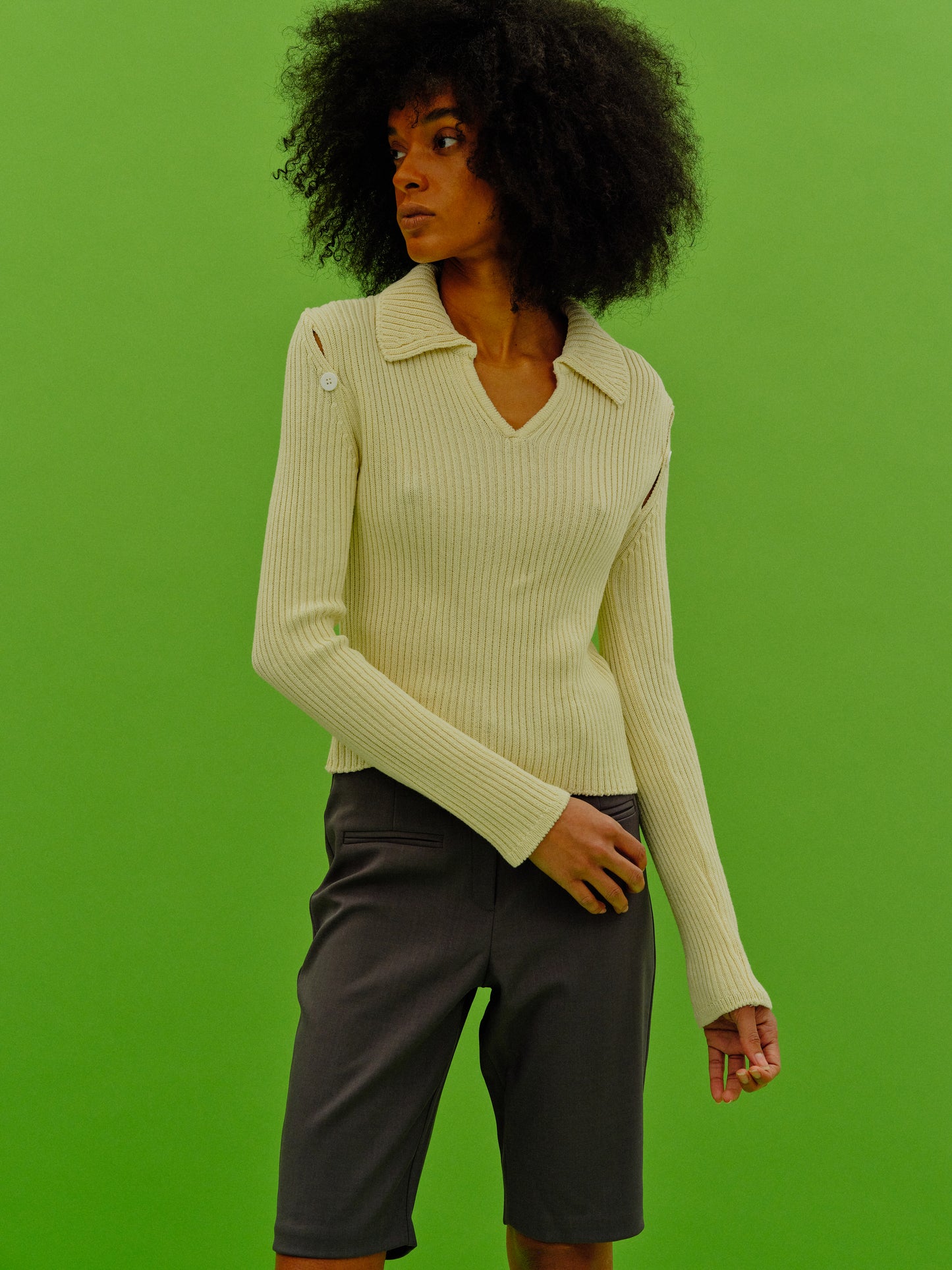 Slash Knitted Polo, Butter Yellow