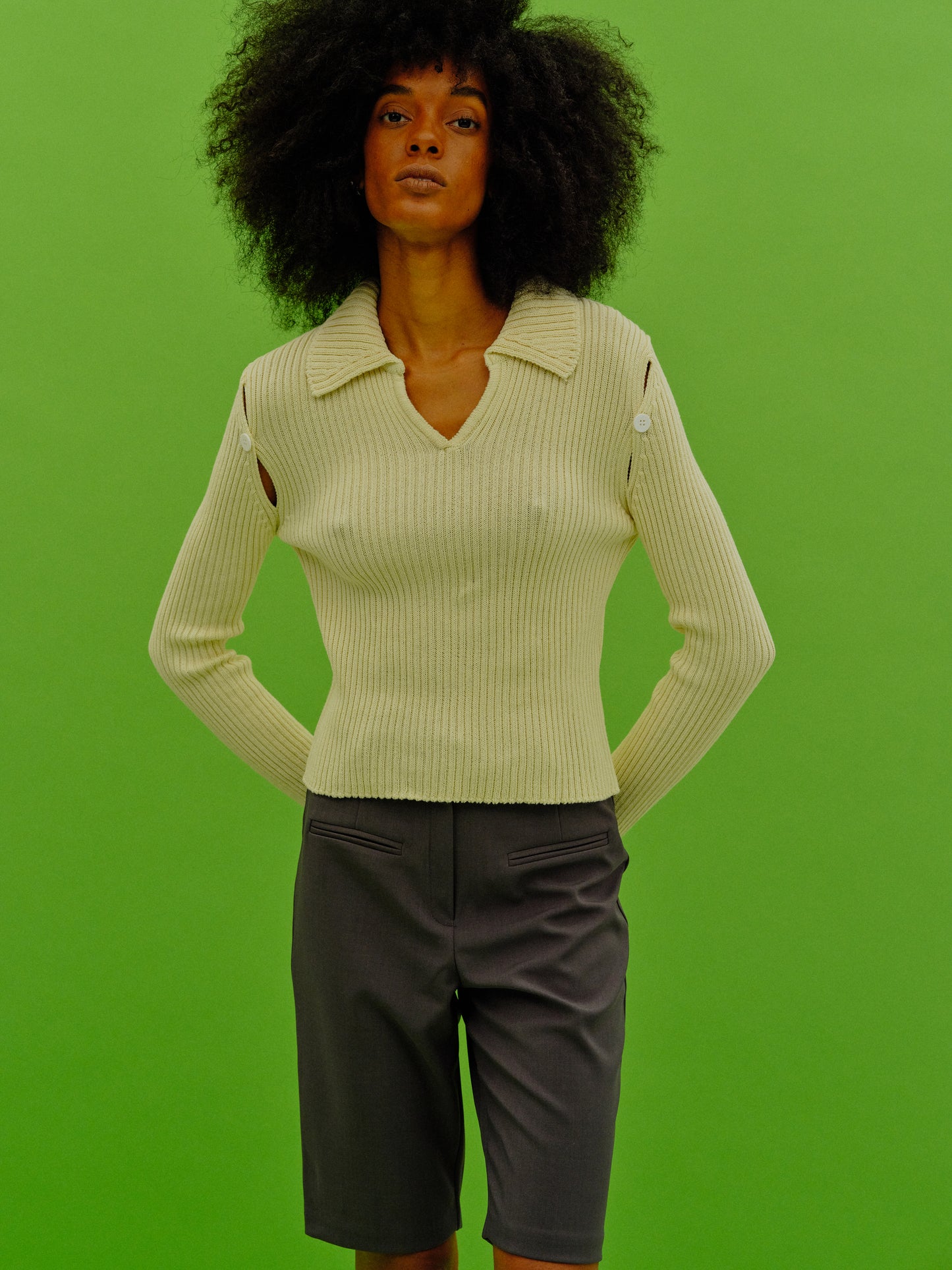 Slash Knitted Polo, Butter Yellow