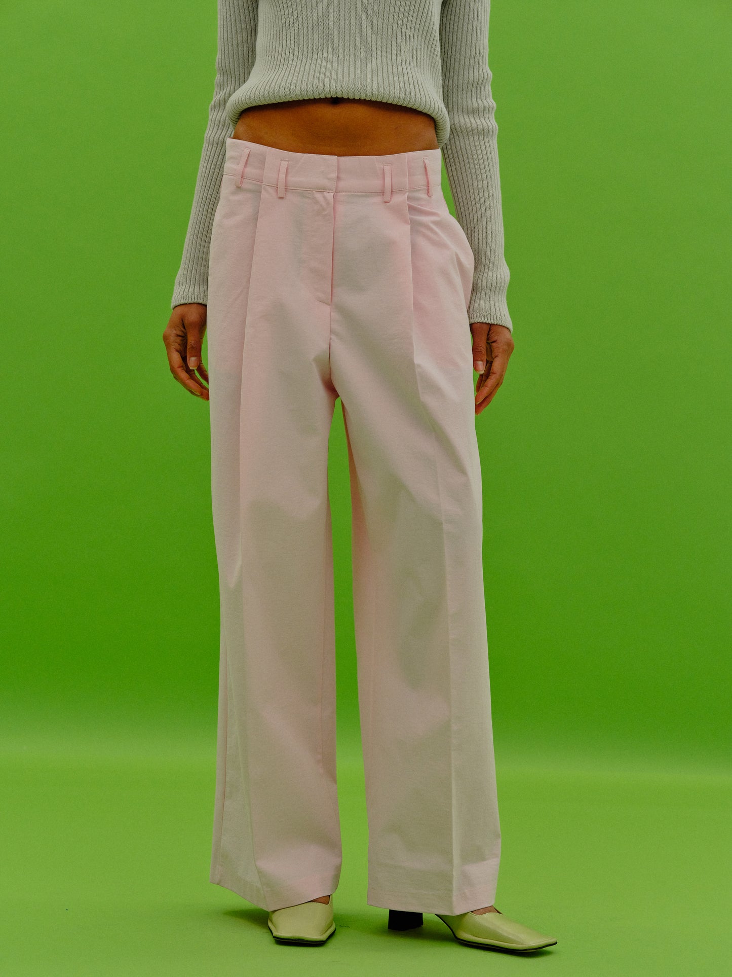 Straight Folded Waistband Trousers, Baby Pink