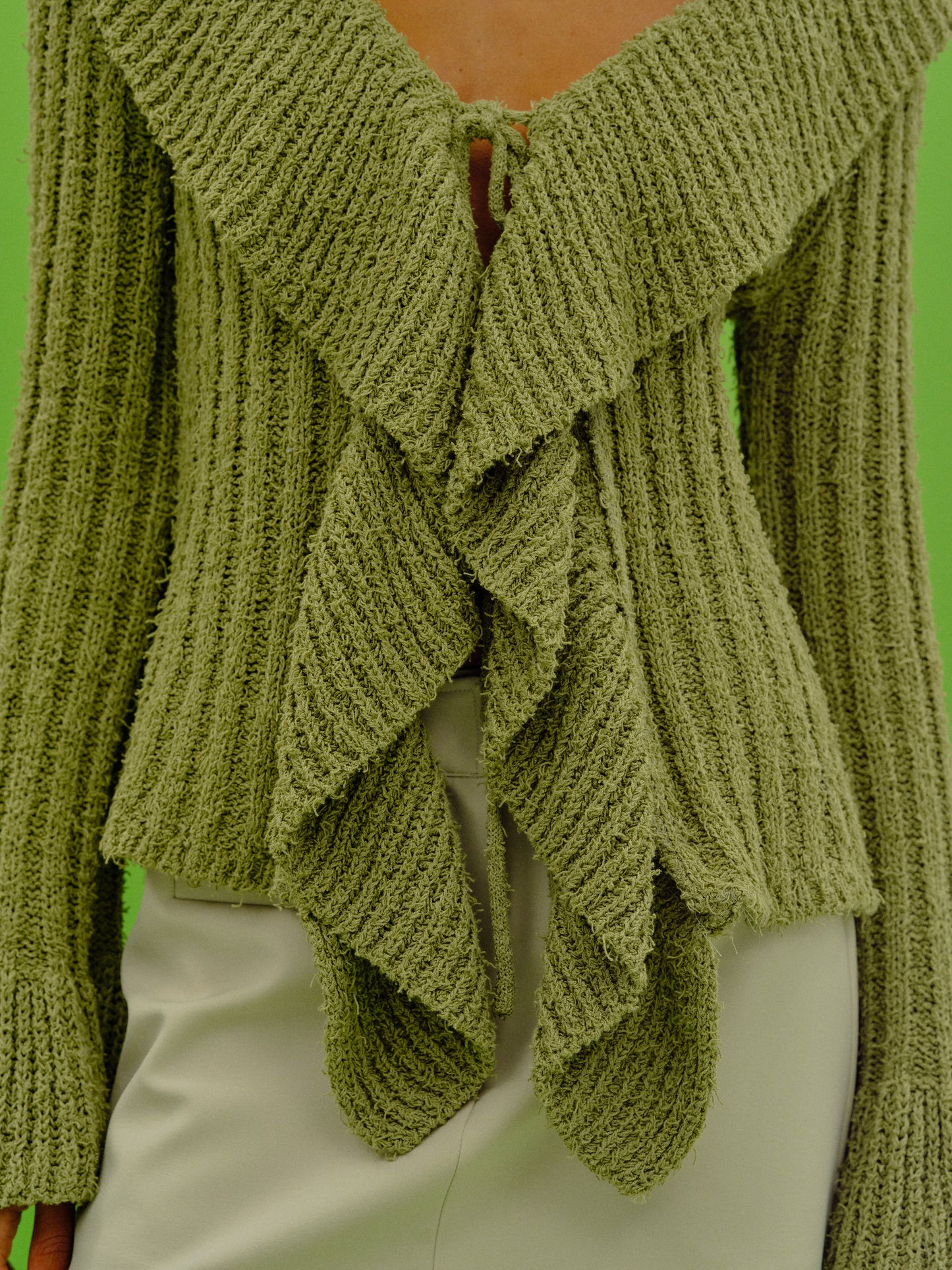 Ruffle Open Knit Cardigan, Olive