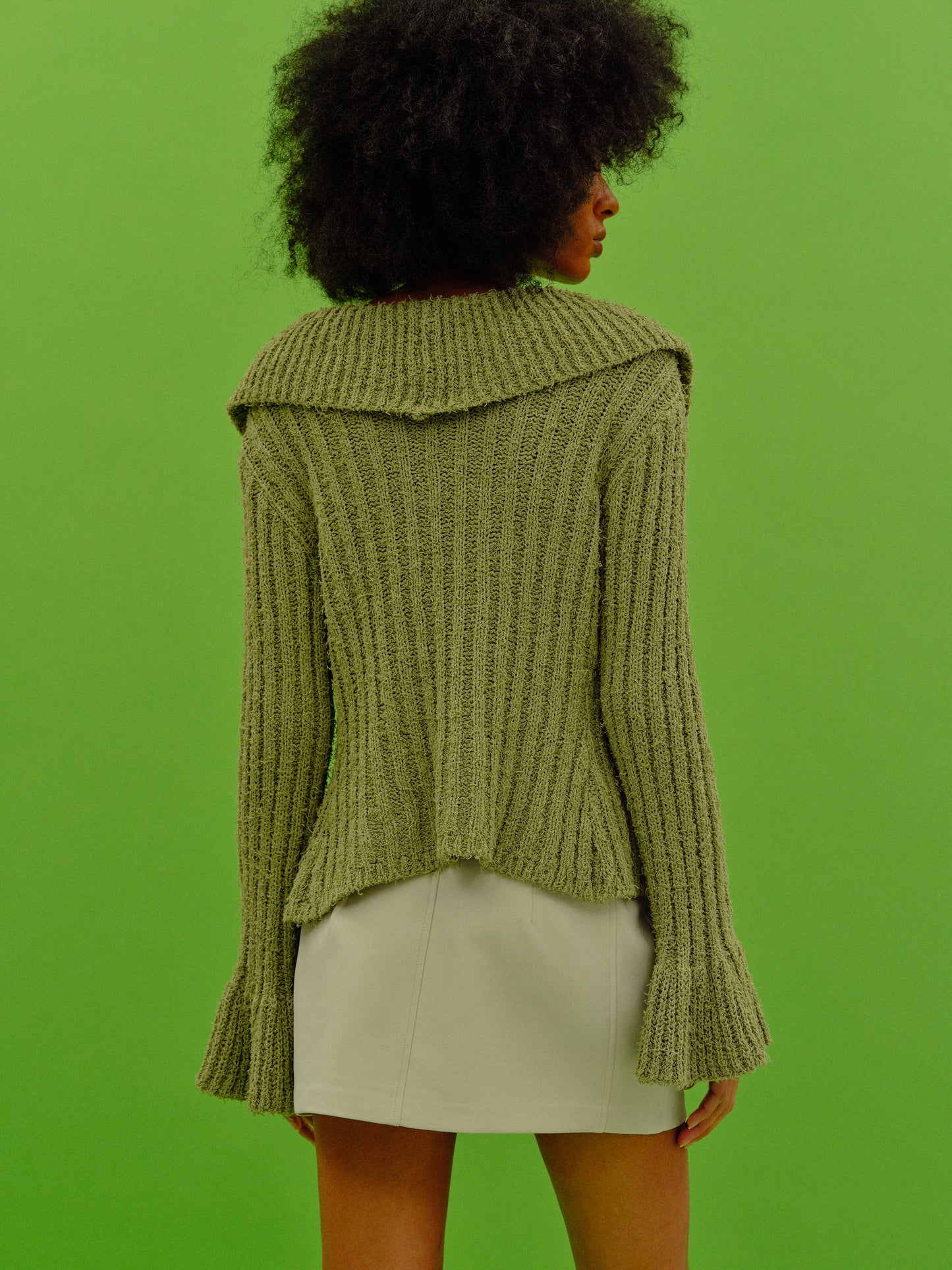 Ruffle Open Knit Cardigan, Olive