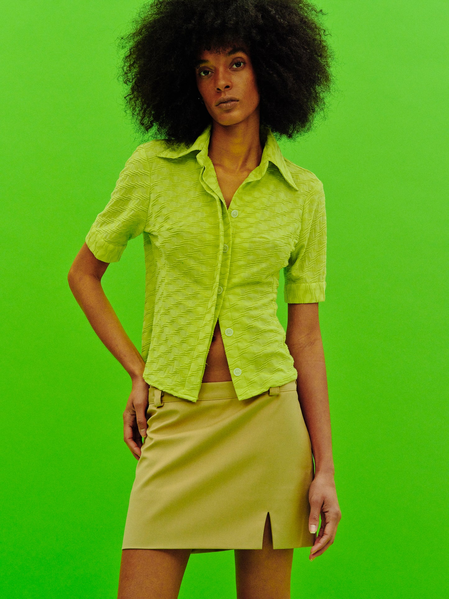 Textured Woven Shirt, Acid Green
