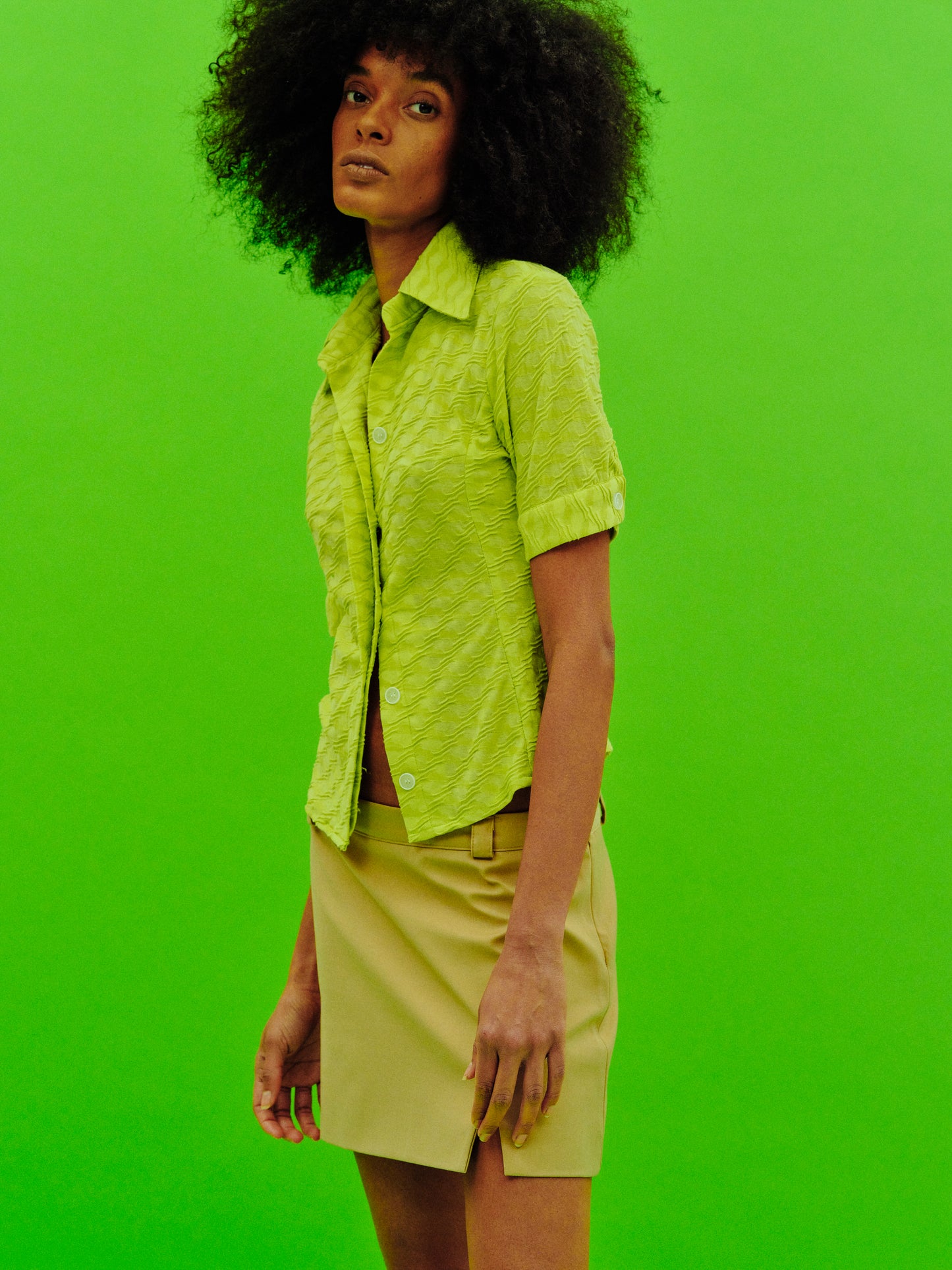 Textured Woven Shirt, Acid Green