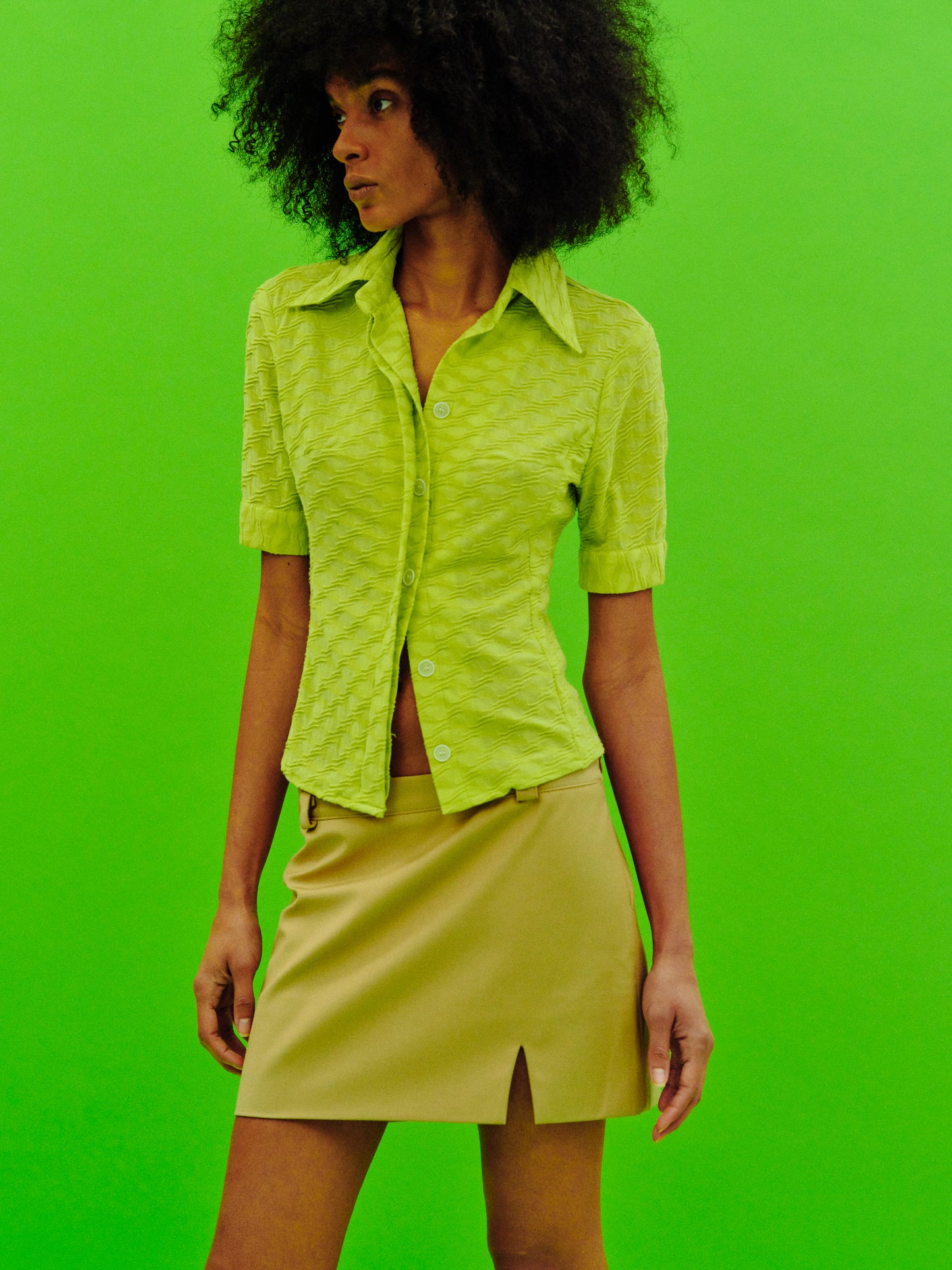Textured Woven Shirt, Acid Green