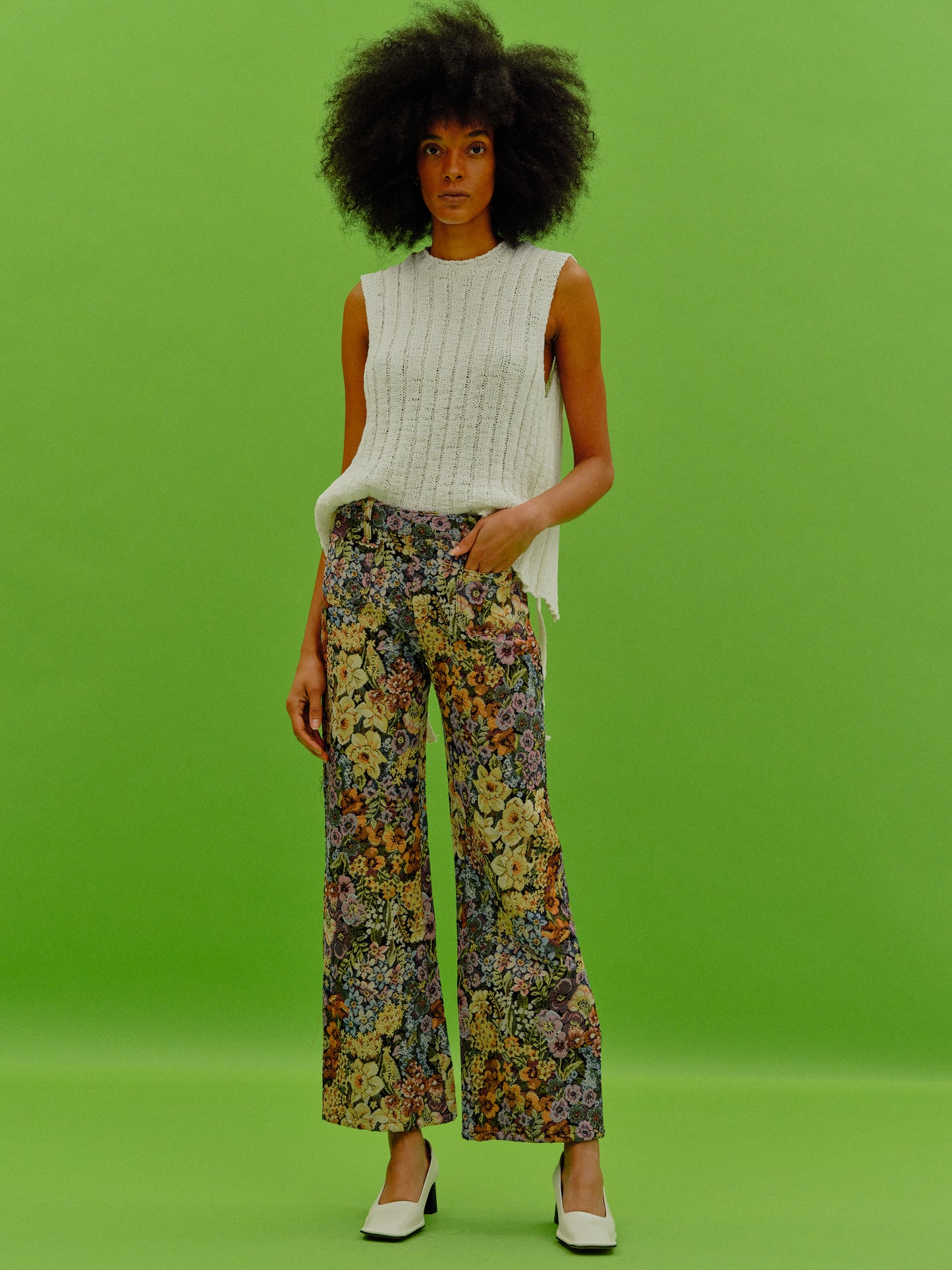 Jacquard Embroidered Pants, Bouquet