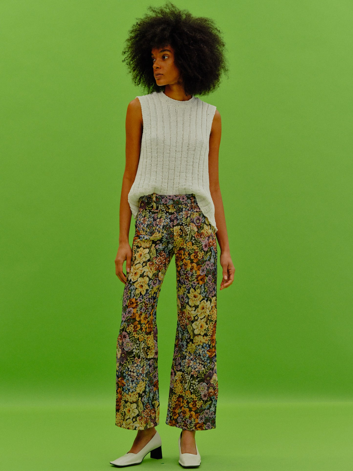 Jacquard Embroidered Pants, Bouquet