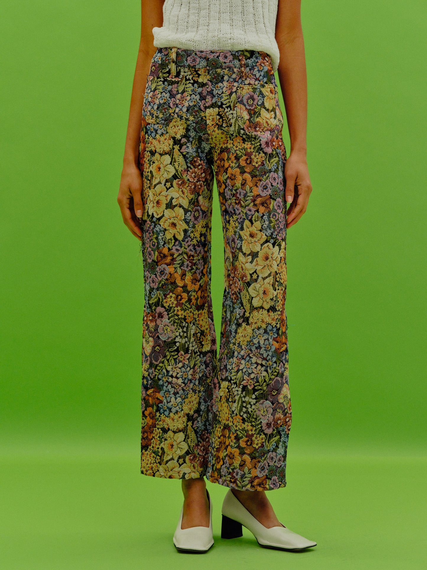 Jacquard Embroidered Pants, Bouquet