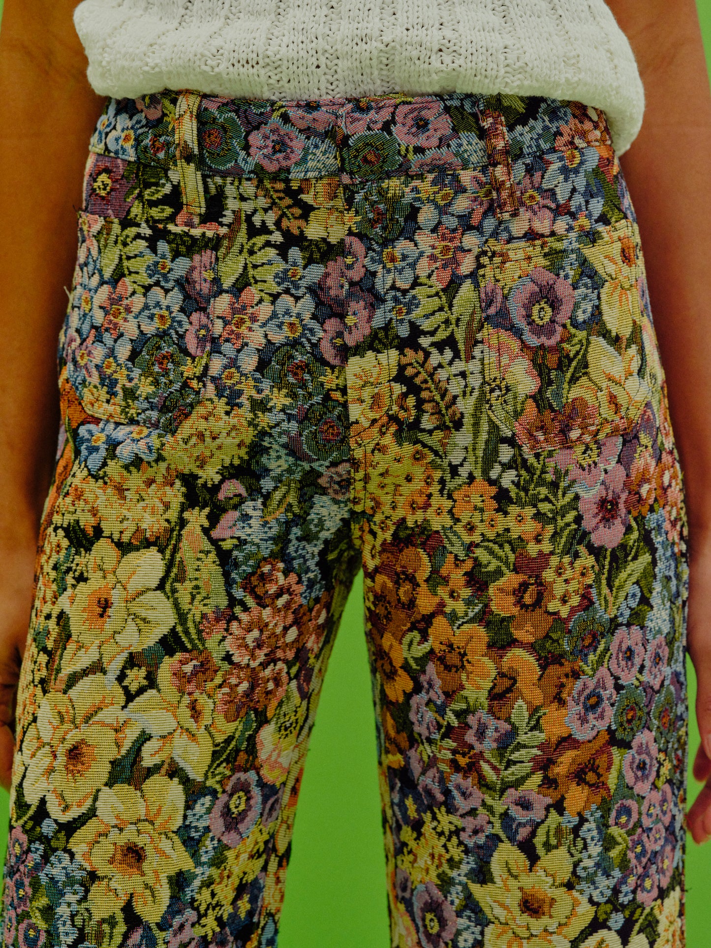 Jacquard Embroidered Pants, Bouquet