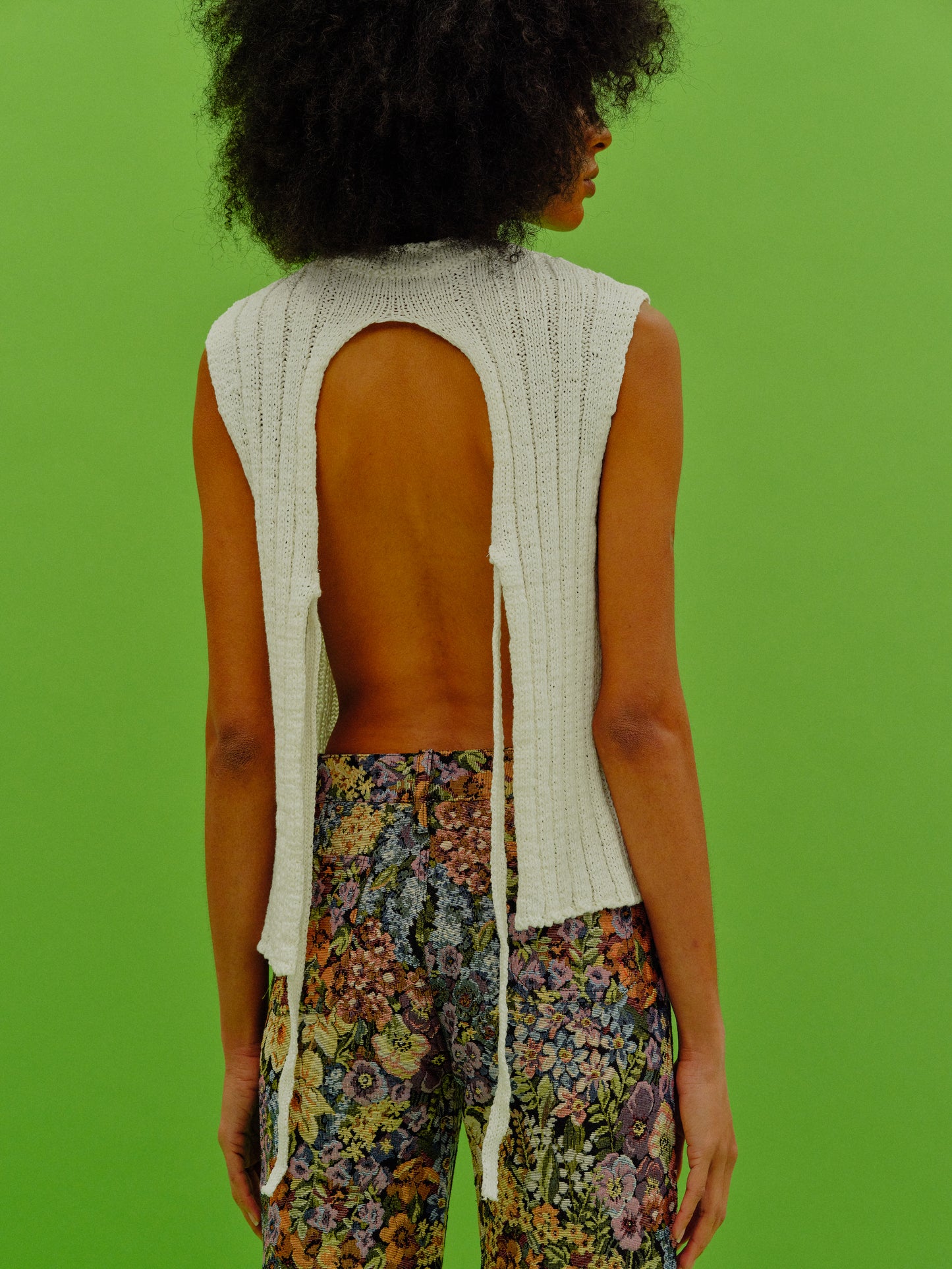 Sleeveless Tie Back Knit, True White