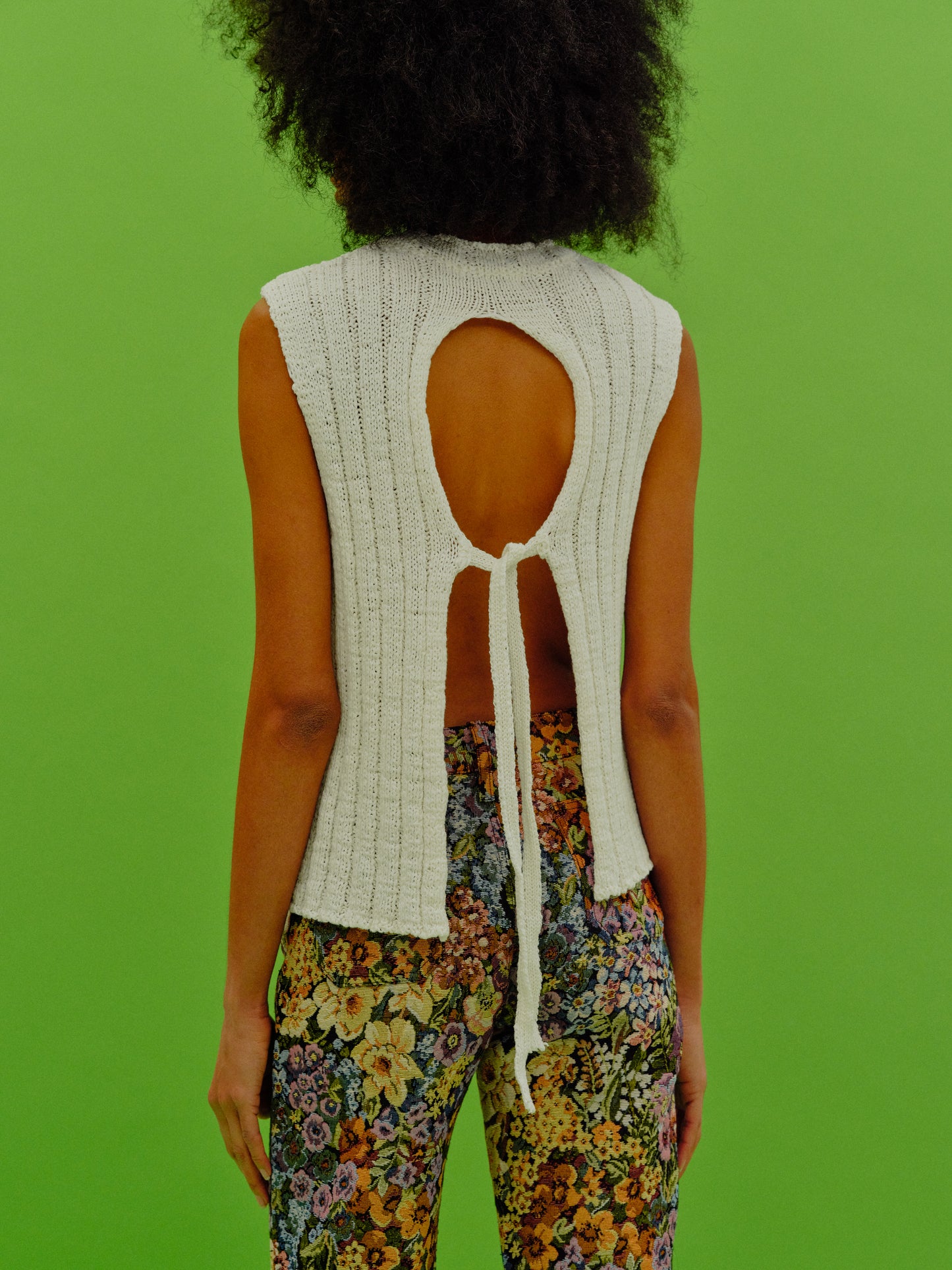 Sleeveless Tie Back Knit, True White
