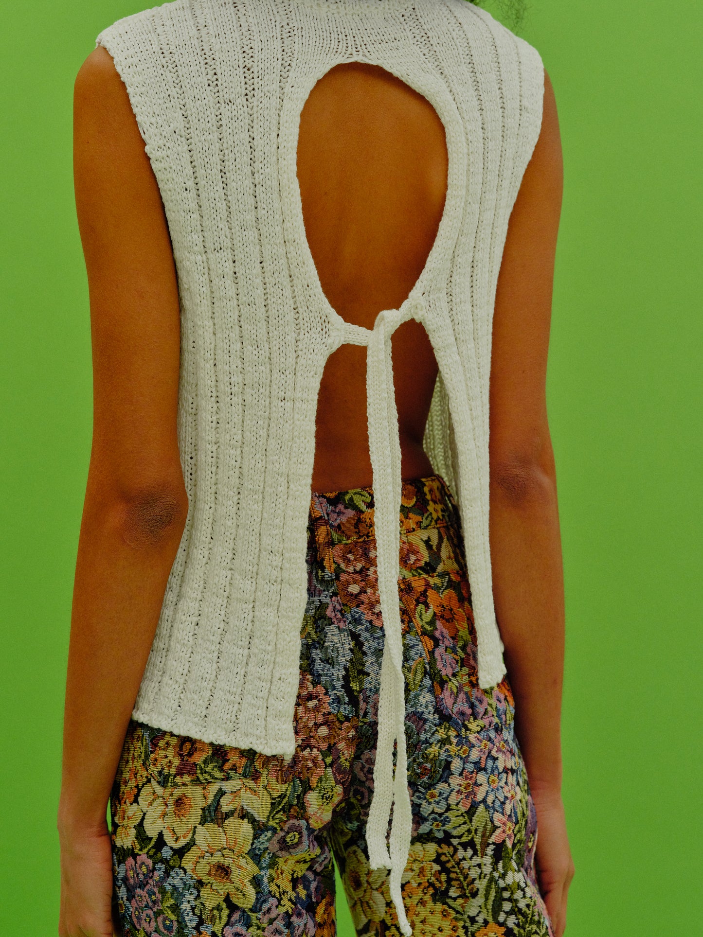 Sleeveless Tie Back Knit, True White