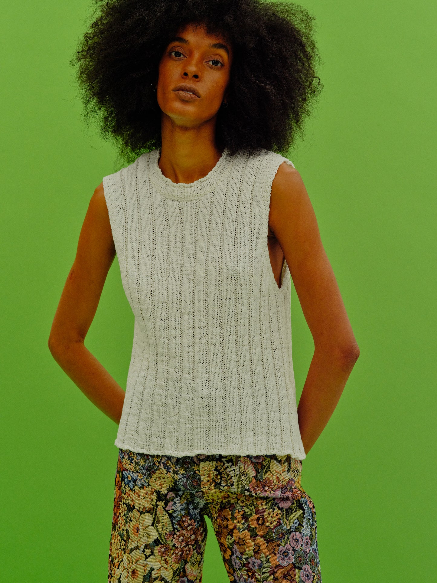 Sleeveless Tie Back Knit, True White