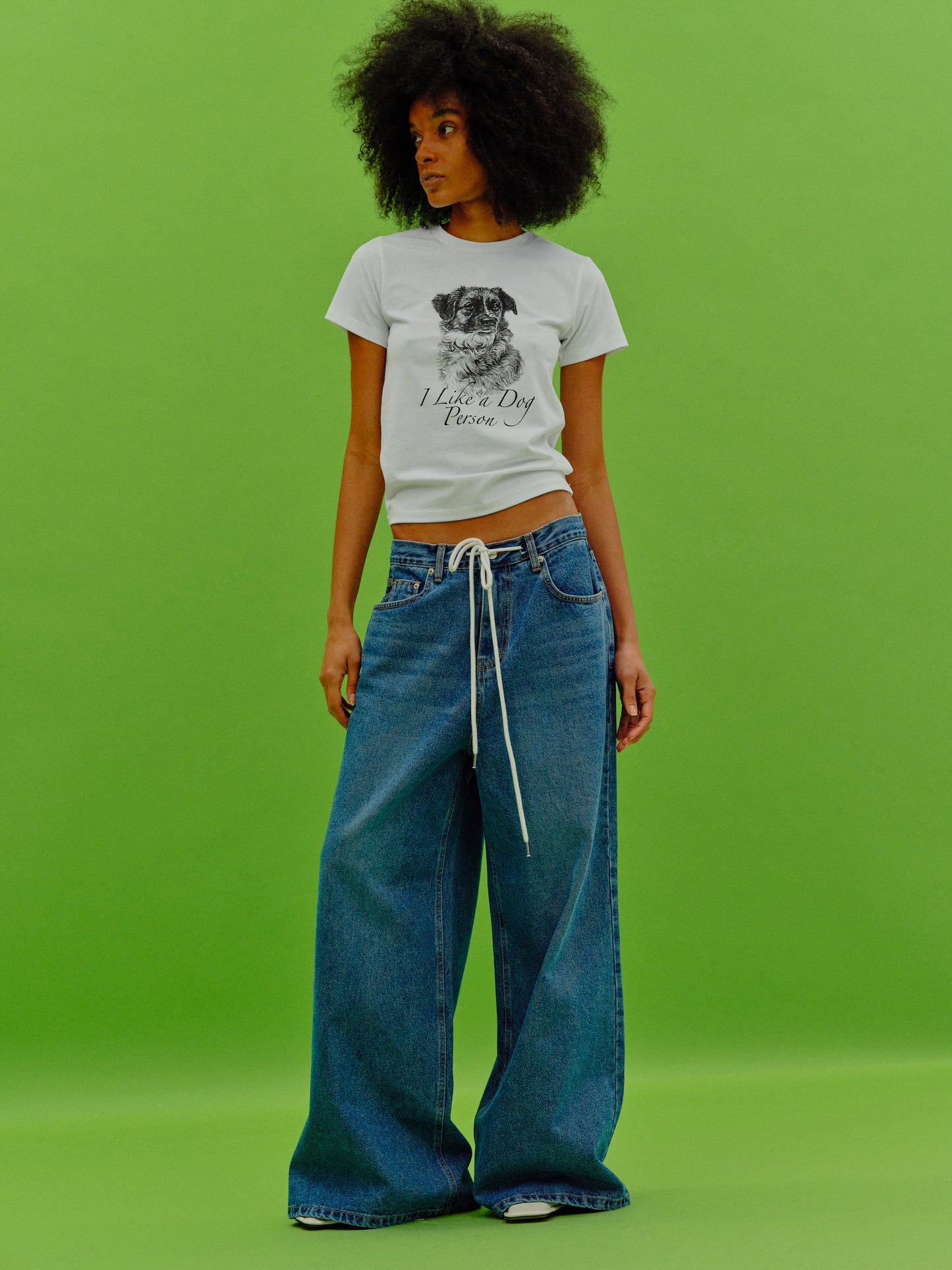 Drawstring Wide Jeans, Blue