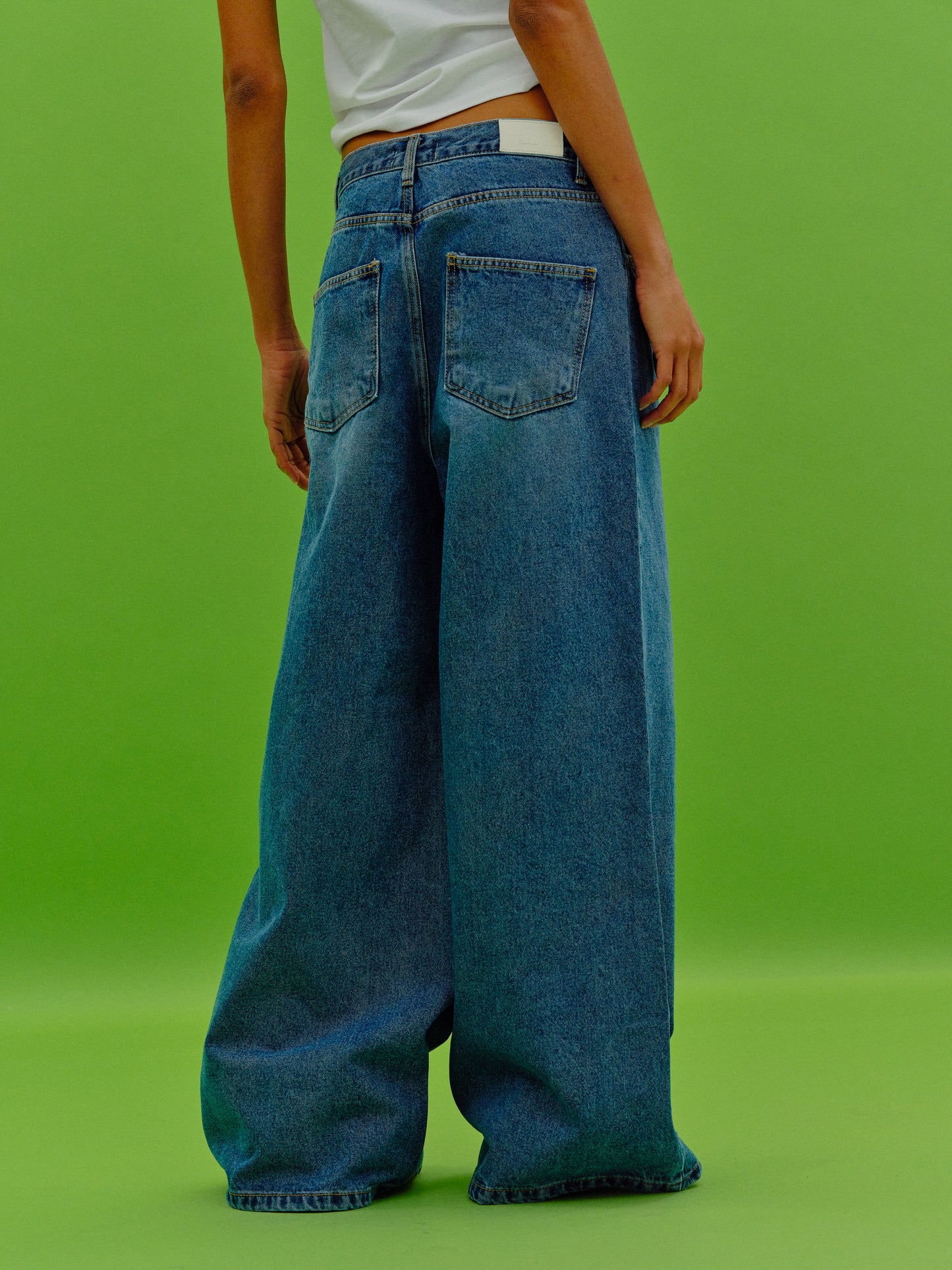 Drawstring Wide Jeans, Blue
