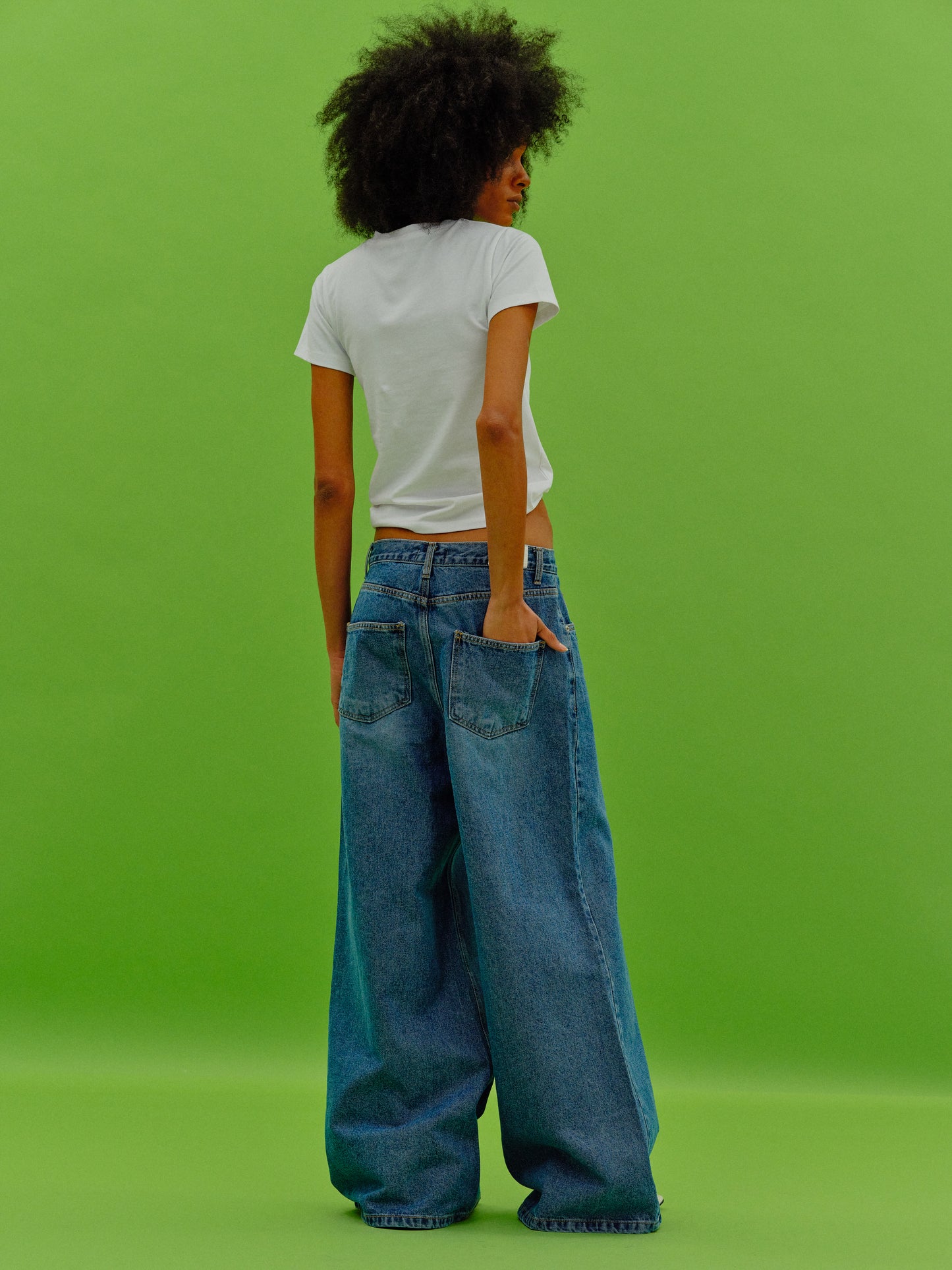 Drawstring Wide Jeans, Blue