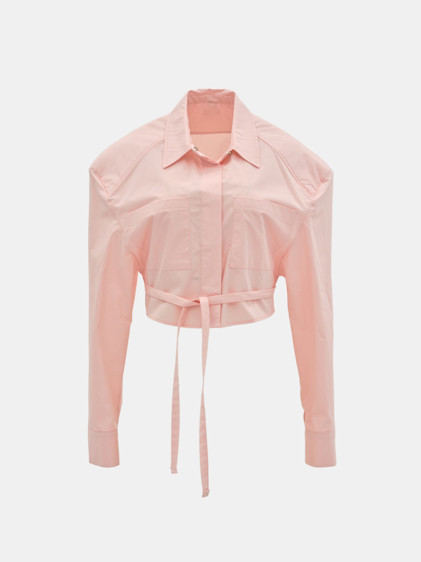 Tie-Back Oversized Pad Shirt, Pink