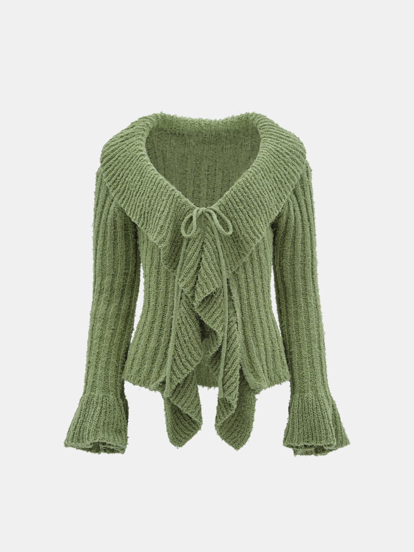 Ruffle Open Knit Cardigan, Olive